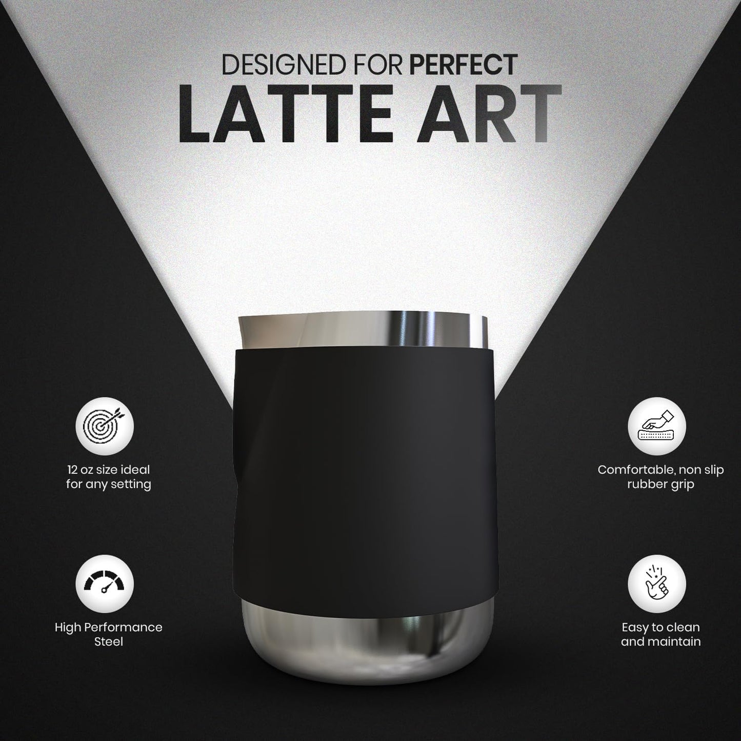 Rattleware Handle Free Stainless Steel Macchiato Pitcher - Perfect For Home, Cafe, Restaurant, Hotel, Office, Or Commercial Use - Steaming And Frothing Pitcher (12 Oz)