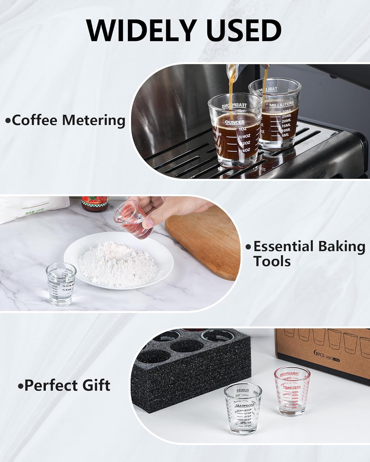 Shot Glasses Measuring Cup Set 2PACK Espresso Shot Glasses Liquid Heavy Glass 26-Incremental Measurement 1 OZ, 2 TBS, 6 TSP, 30 ML Kitchen Tools (Black)