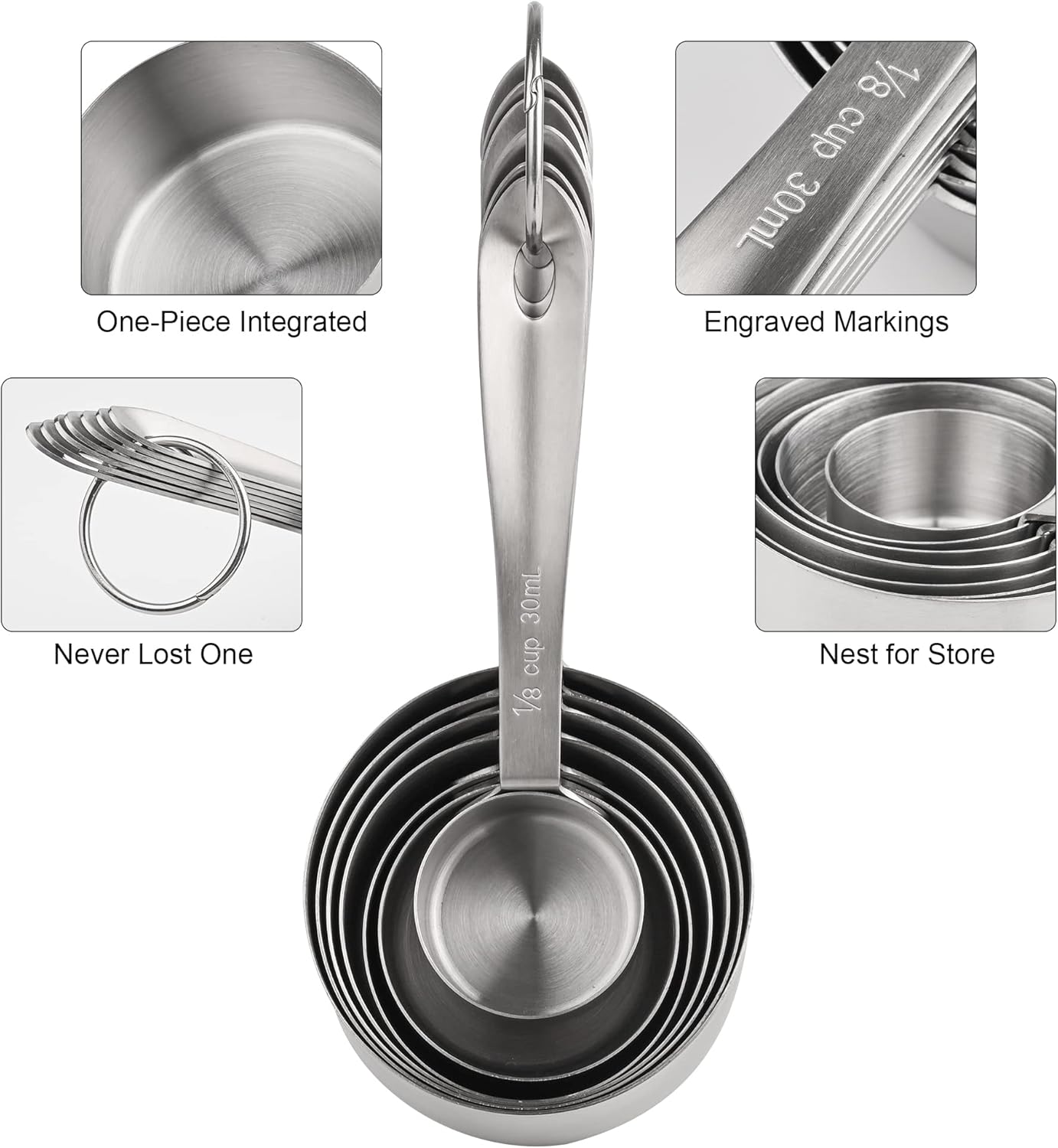 Measuring Cups and Spoons Set, Stainless Steel Measuring Cups and Spoons Set 18: 7 Kitchen Measure Cups, 9 Baking Spice Measure Spoons, US&Metric Measuring Tools for Cooking