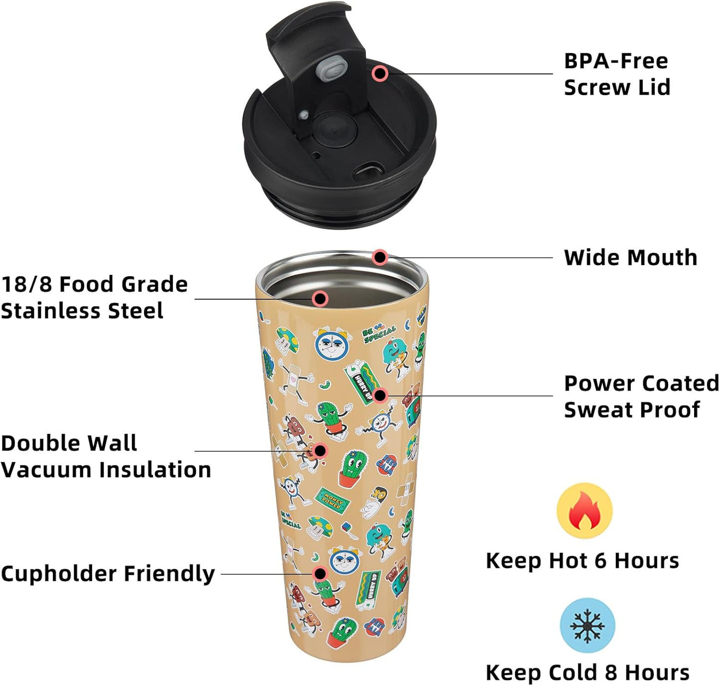 BJPKPK 26oz Tumbler With lid And Straw Stainless Steel Travel Coffee Mug Insulated Tumblers Cups,Spring Party Brown