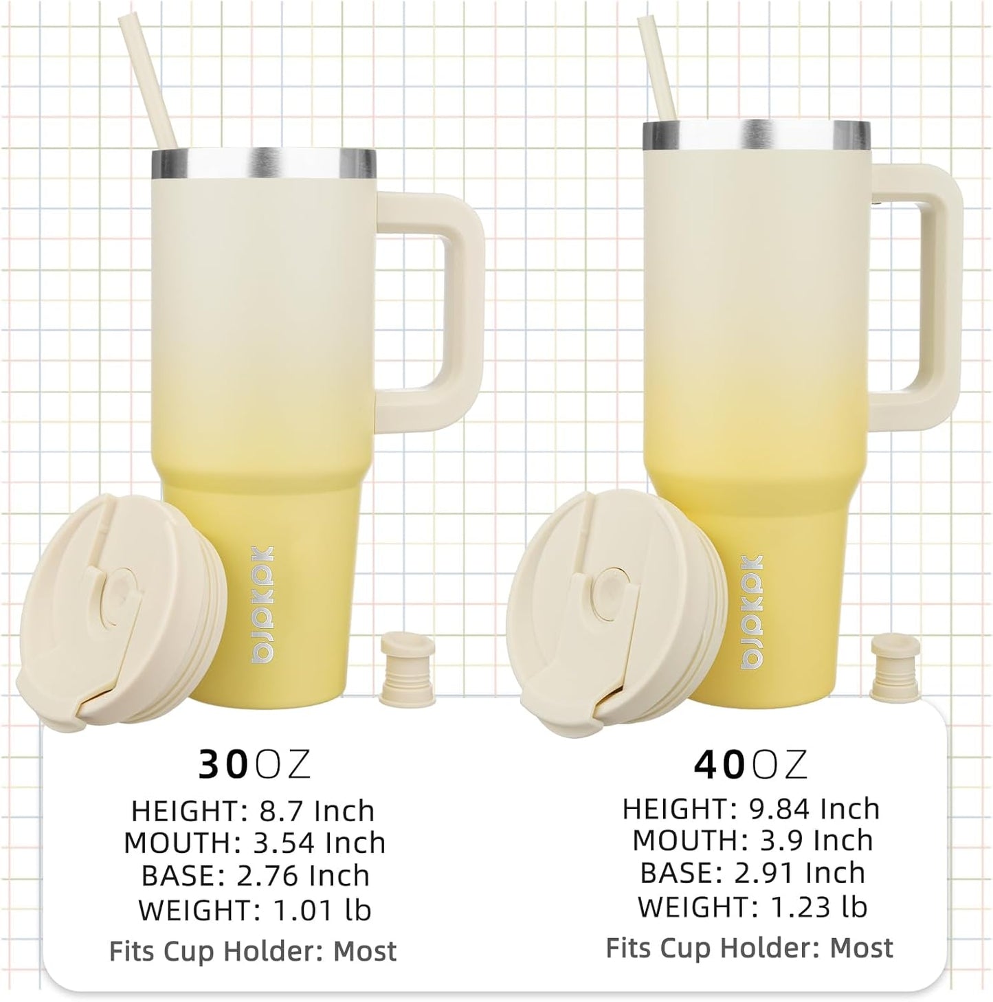 BJPKPK Tumbler With Handle And Straw 30oz Insulated Tumbler Cups With Lid Stainless Steel Travel Coffee Mug,Lemon