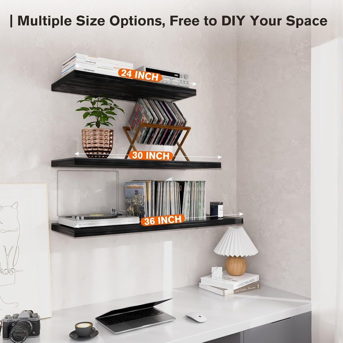 Wall Shelf Set of 1,Dark Wood Floating Shelves 30 in W x 10 in D x 1 in H, Wooden Floating Wall Shelf with Invisible Brackets for Living Room/Bedroom/Bathroom/Kitchen Storage and Decor