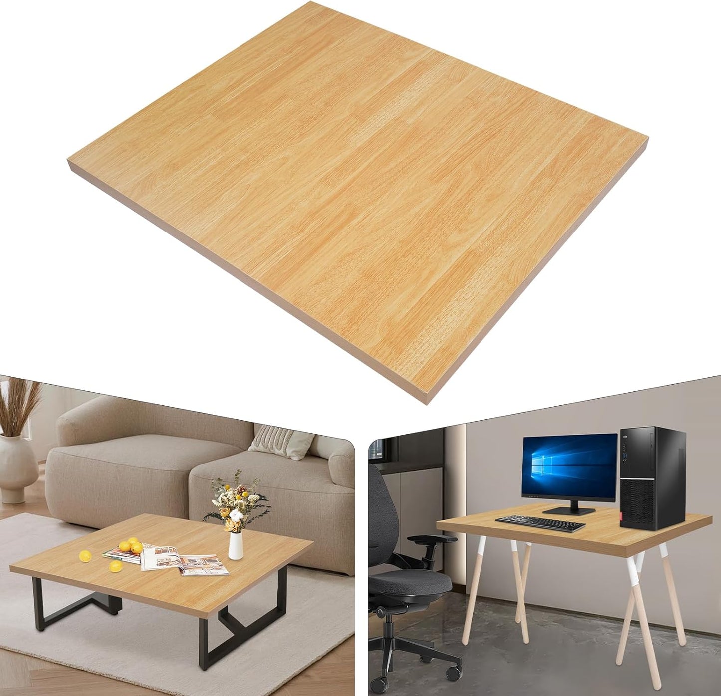 Butcher Block Countertop | 36x24in Wood Board Countertop | DIY Washer Dryer/Island/Kitchen Counter-top | countertop Cutting Board | 1102lbs Load Capacity | Wood Color | NO Base Legs, 1.38in Thick