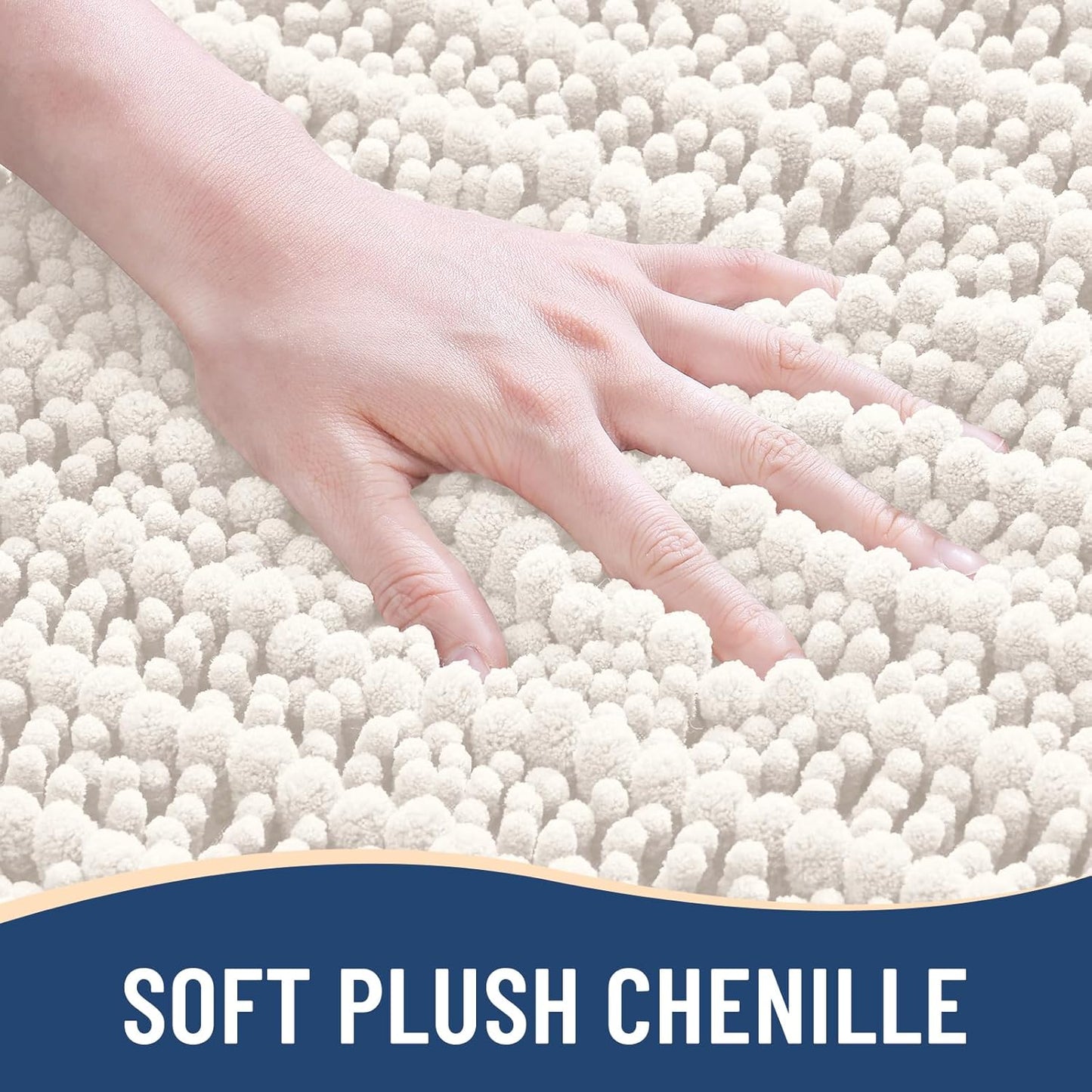 Arotive Luxury Chenille Bathroom Rug Mat, Extra Soft Thick Absorbent Shaggy Bath Rugs, Non-Slip Machine Wash Dry, Plush Bath Mats for Bathroom, Shower and Tub, 70x24, Ivory
