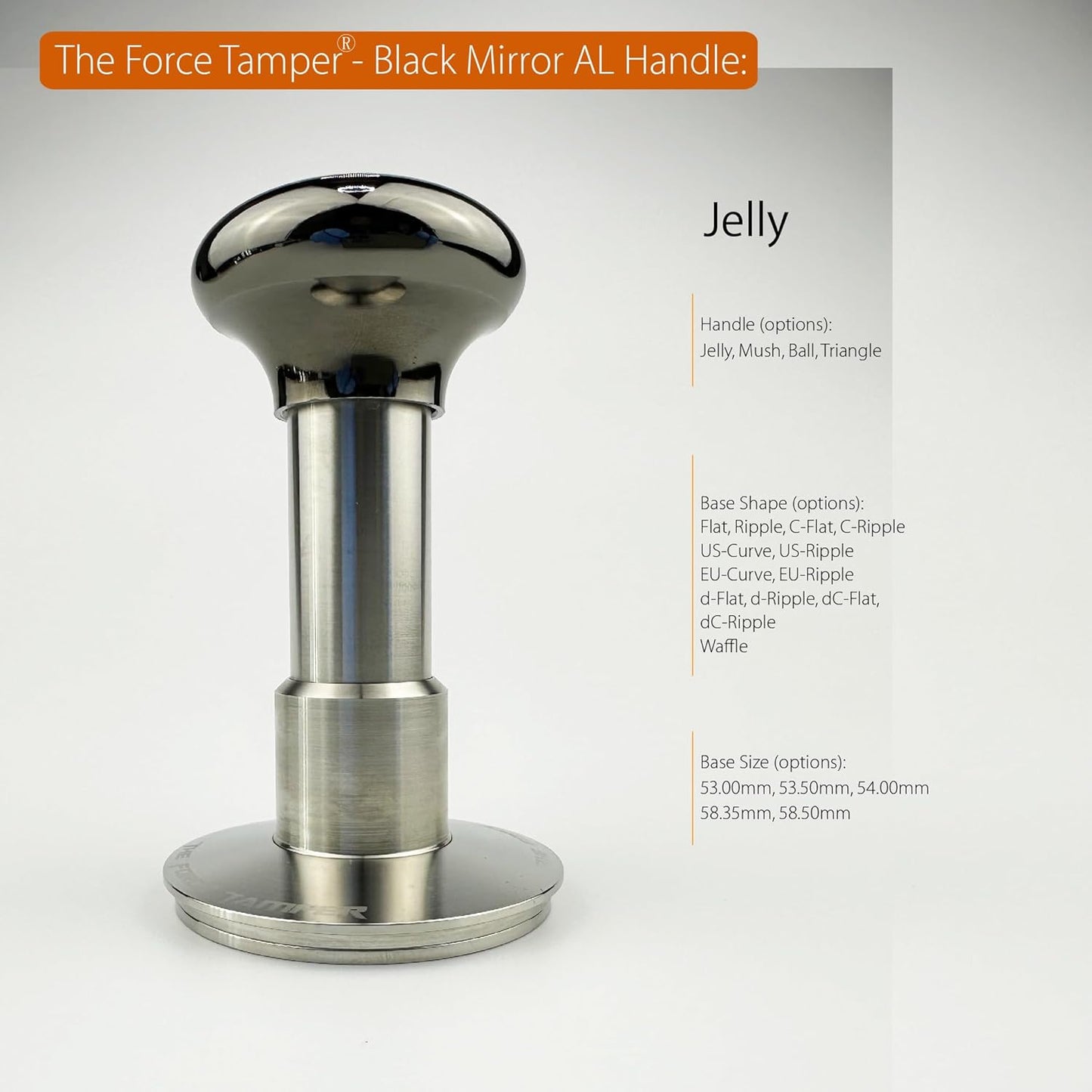 The Force Tamper Automatic Impact Coffee Tamper Adjustable Const Pressure and Autoleveling Extend Set New (Jelly-Black Mirror AL, 54.00mm)