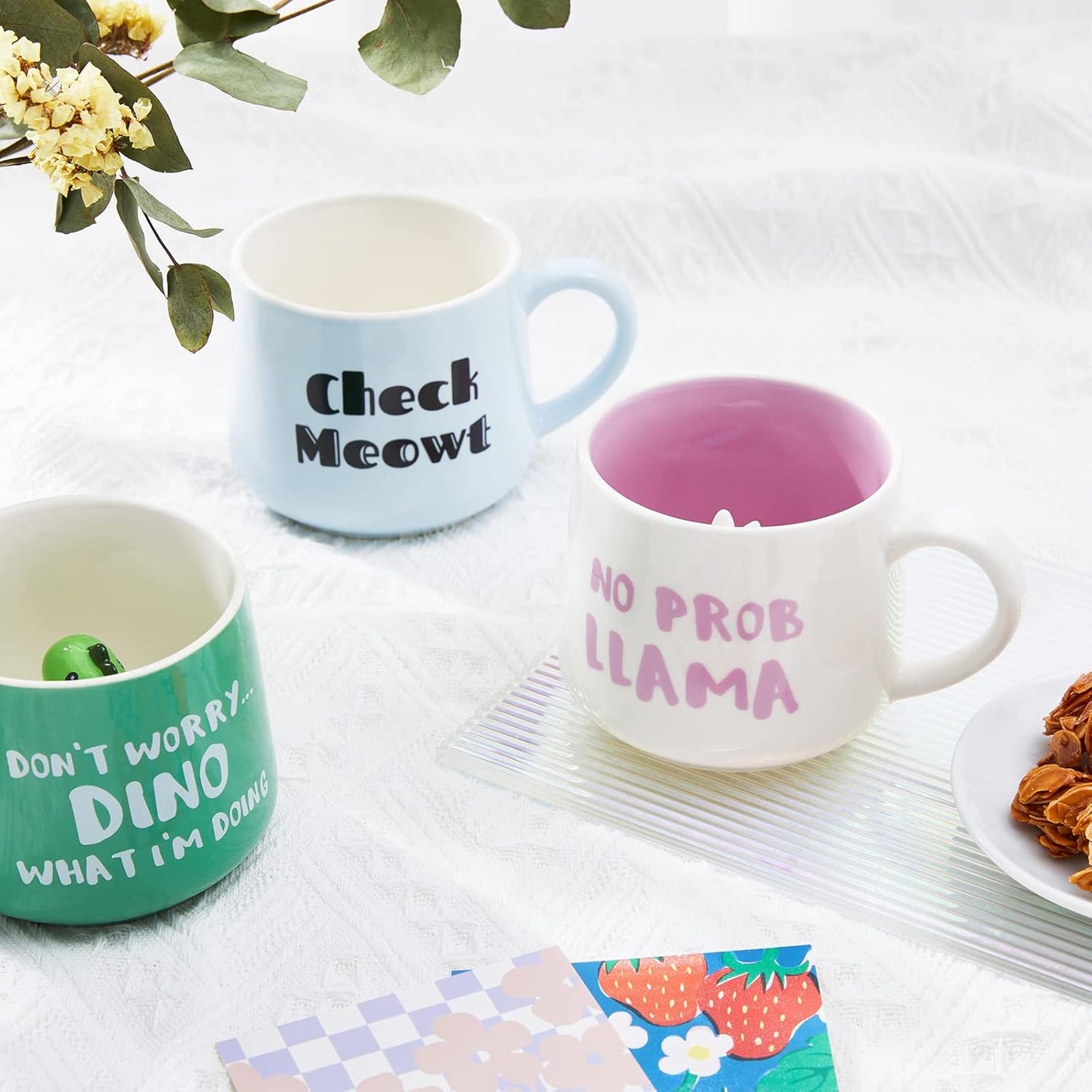 Alpaca Ceramic Cup Hidden 3D Animal Inside Mug,12 oz Cute Cartoon Handmade Figurine Mugs,Christmas Birthday Surprise for Friends Family or Kids (Alpaca)