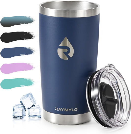 20 oz Coffee Tumbler - Insulated Stainless Steel Travel Mug for Hot/Cold, Spill Proof with BPA-Free Detachable Lid, Coffee Cup Fits Most Car holder, Includes Chic Stickers, Navy Blue