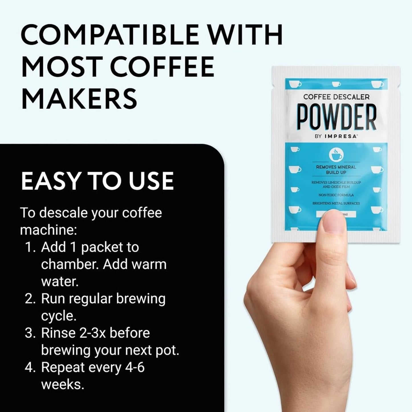 [10 Uses] Impresa Descaling Powder & Coffee Machine Cleaning Powder for Breville, for Keurig, for Nespresso, for Delonghi, for Ninja & More - Espresso Machine Descaler - Pot & Coffee Maker Cleaner