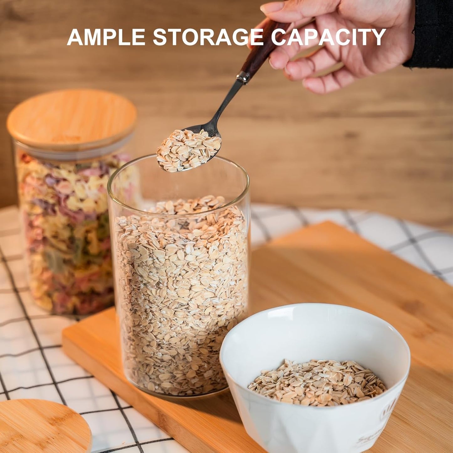 50oz Glass Food Storage Jars Set of 6,Glass Storage Containers Clear Glass Food Canister with Bamboo Lid Airtight For Serving Tea, Coffee, Flour, Sugar, Candy, Cookie, Spice and More (Round)
