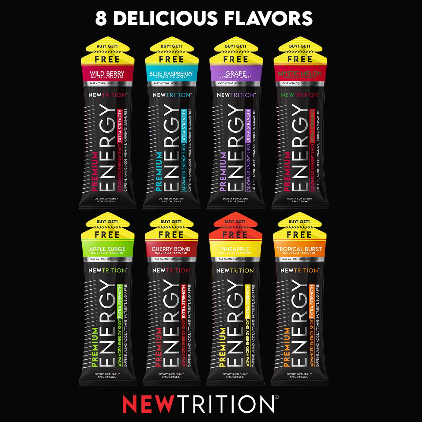 NewTrition® Extra Strength Energy Shots, 250mg Caffeine Energy Shots with Vitamin B & Amino Acids, Sugar-Free Vitamin Energy Shot, 1.7 fl oz (Pack of 12, Pineapple)