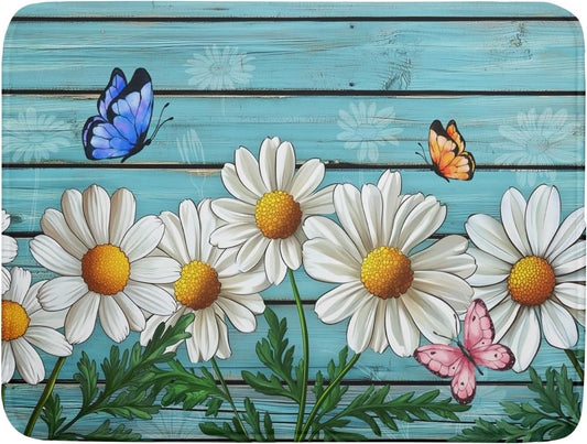 Spring Summer Daisy Flowers Dish Drying Mat for Kitchen Counter 18¡±x24¡± Rustic Daisy Absorbent Dish Drying Mat Reversible Microfiber Dish Drainer Rack Fast Drying Mat for Countertops Tableware Decor