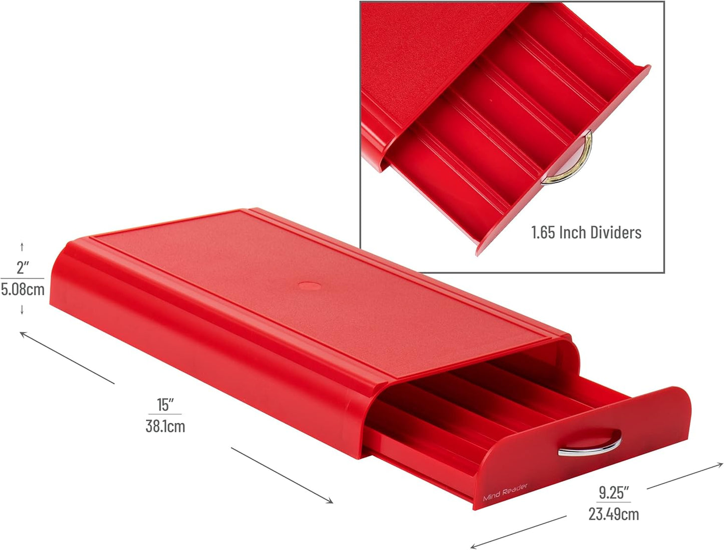 Mind Reader Nespresso Compatible Capsule Drawer, Countertop Organizer, Coffee Pod Holder, Storage, 9.25"L x 15"W x 2"H, Red