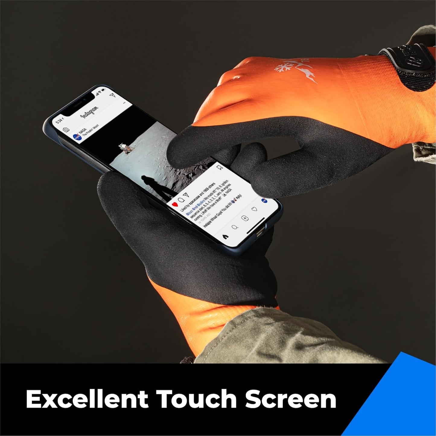 100% Waterproof Gloves for Men and Women, Winter Work Gloves for Cold Weather, Thermal Insulated Freezer Gloves, Touch Screen, With Grip, Orange, Small