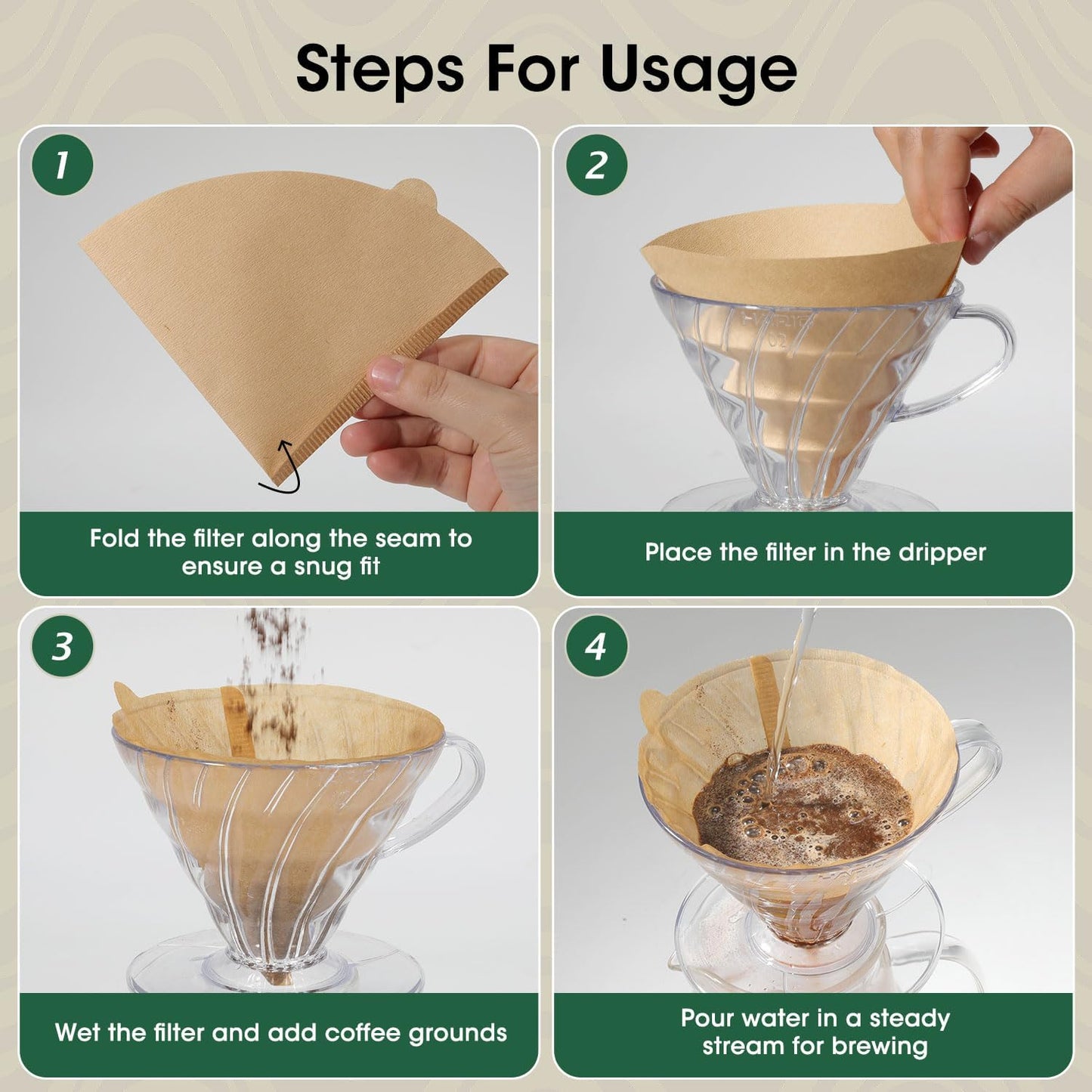 V60 Coffee Filters 02, ONIOU Unbleached Size 02 Cone Coffee Filters, 200 Count Natural Brown Pour Over Paper Filters for Hario V60 & Others 1–4 Cup Coffee Dripper
