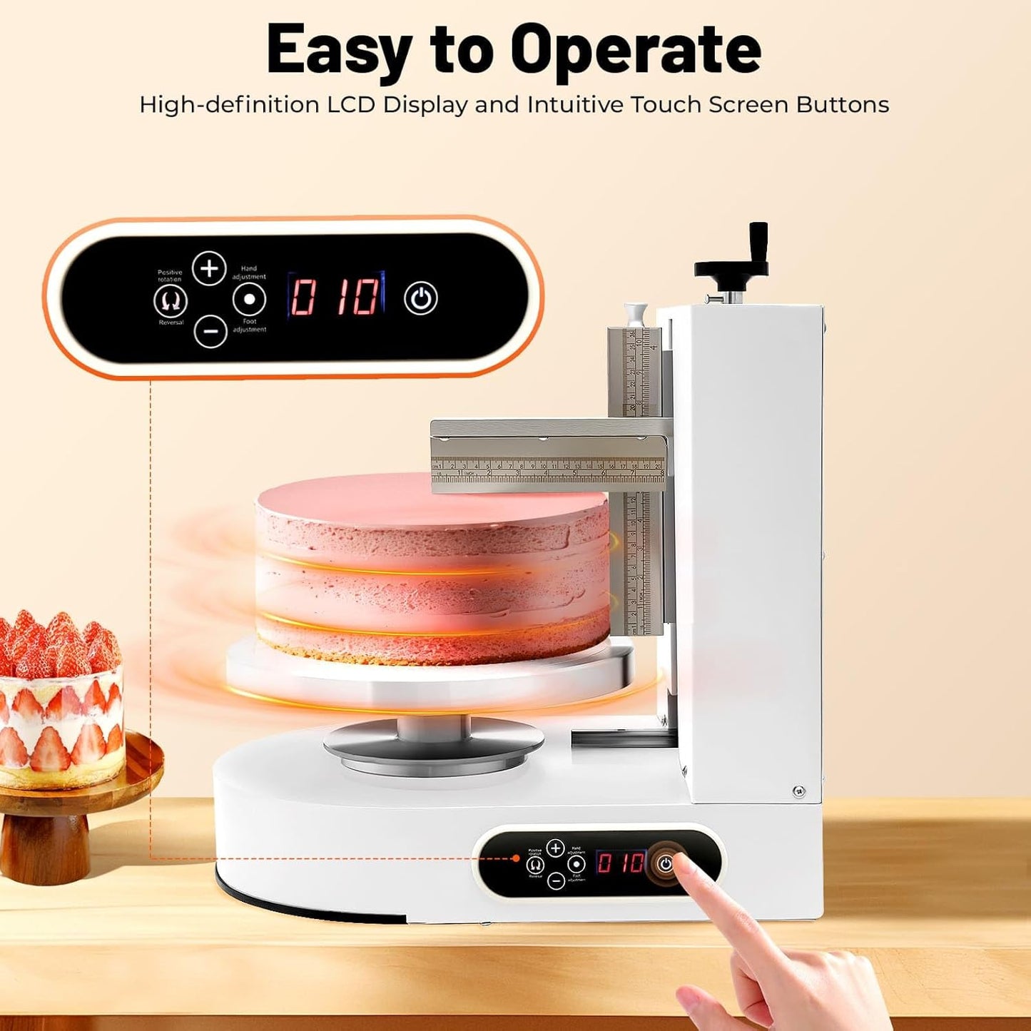 Birthday Cake Cream Smooth Coating Decoration Machine 110-220V, Cake Cream Spreading Machine Applicable 4-12in Cake, 60-320rpm Adjustable Cake Decorating Machine for Cake Shops, Dessert Shops (White)