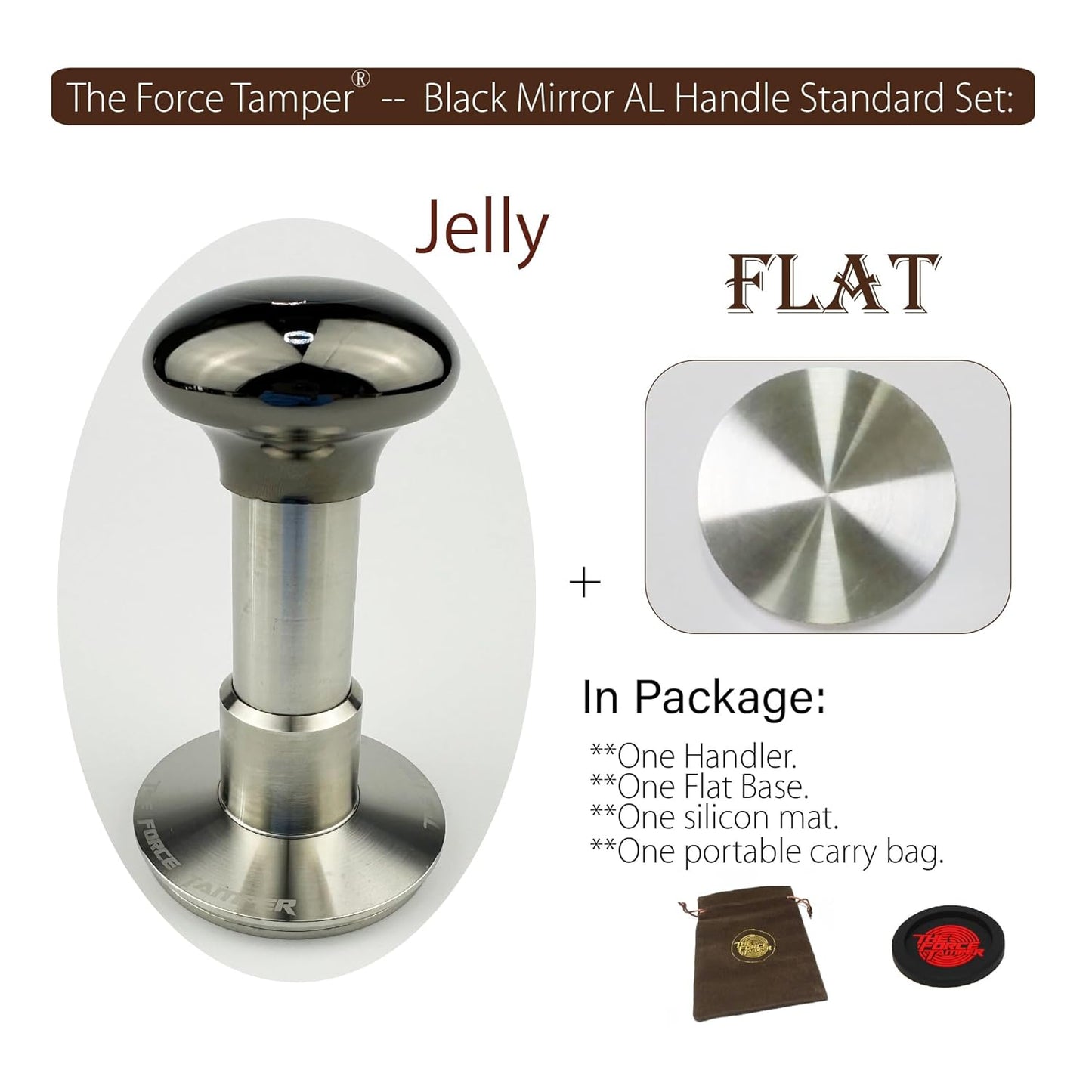 The Force Tamper Automatic Impact Adjustable Constant Pressure and Autoleveling Coffee Tamper Black Mirror Jellyfish AL Handle Set Pro (Standard Set, 54.00mm)
