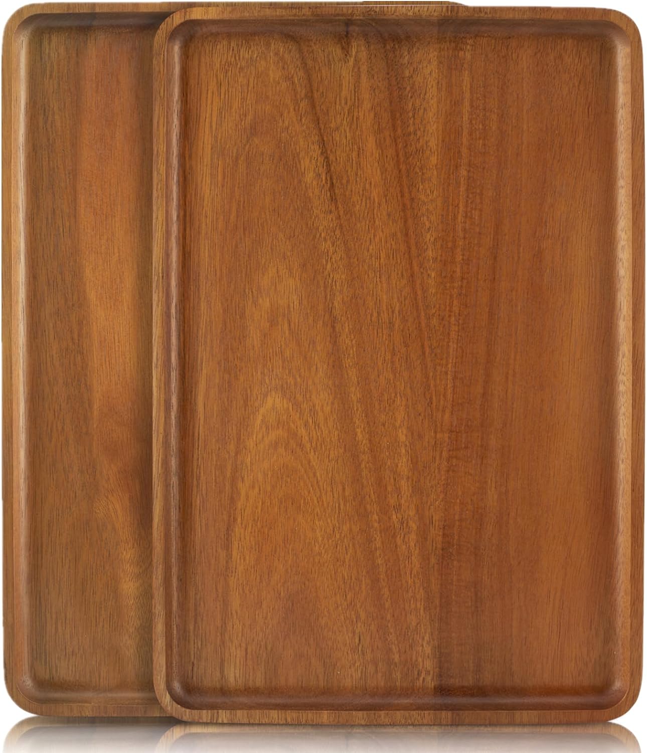 2 PCS Solid Acacia Wood Serving Trays 16 * 12 inch Rectangular Wooden Serving Platters Natural Wooden Boards for Bar Coffee Party