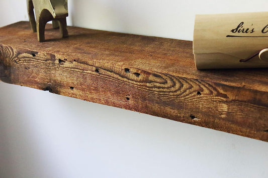 Modern Timber Craft Reclaimed Wood Fireplace Mantel Shelf | Solid Rustic American Barnwood with Floating Shelf Brackets | 2.75" Thickness | 78" L x 10" D, Rustic Original - Oiled