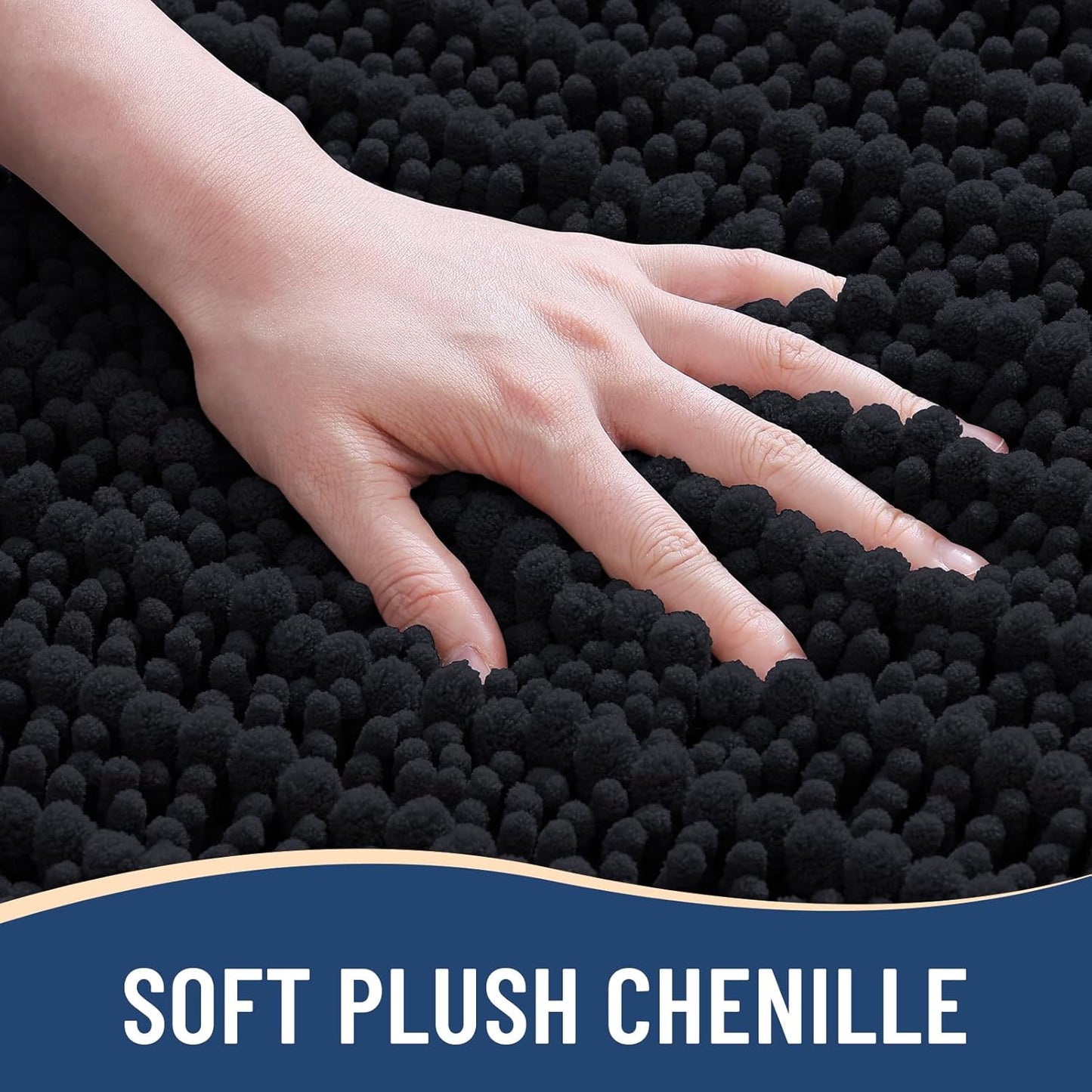 Arotive Luxury Chenille Bathroom Rug Mat, Extra Soft Thick Absorbent Shaggy Bath Rugs, Non-Slip Machine Wash Dry, Plush Bath Mats for Bathroom, Shower and Tub, 70x46, Black