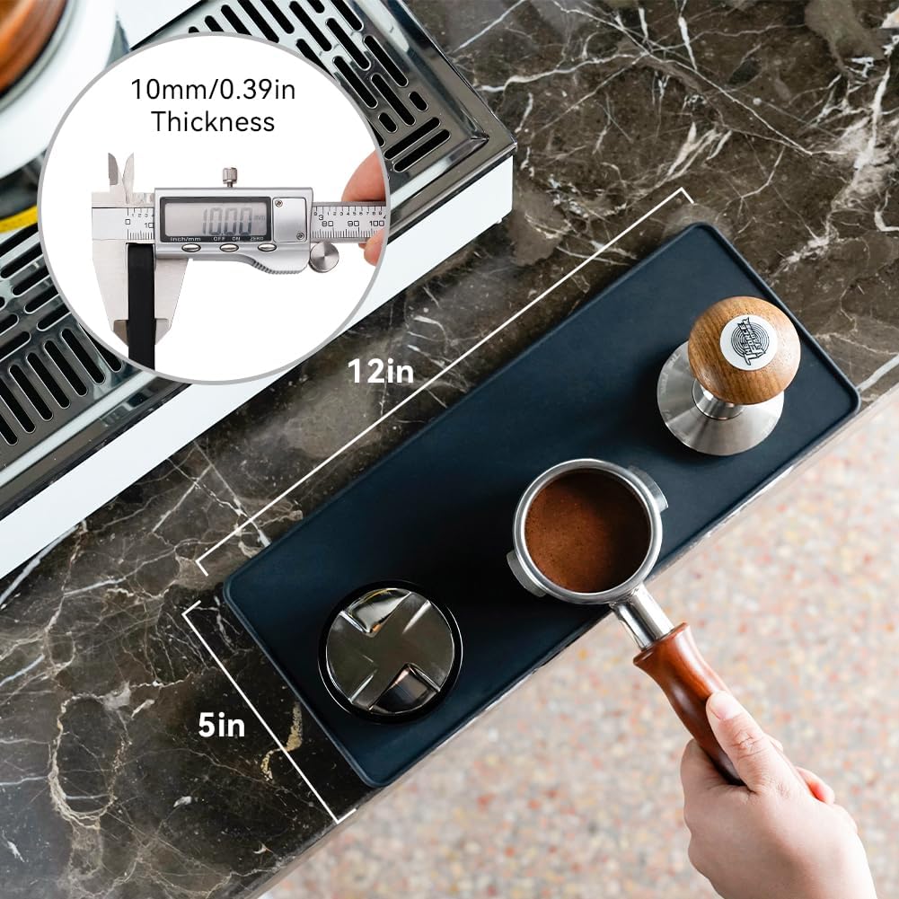 watchget Anti-Slip Silicone Espresso Tamping Mat - Thick 5" x 12" Coffee Tamper Pad - Perfect for Baristas, Home Brewing, and Portafilters - Sturdy, Heat Resistant, Easy to Clean