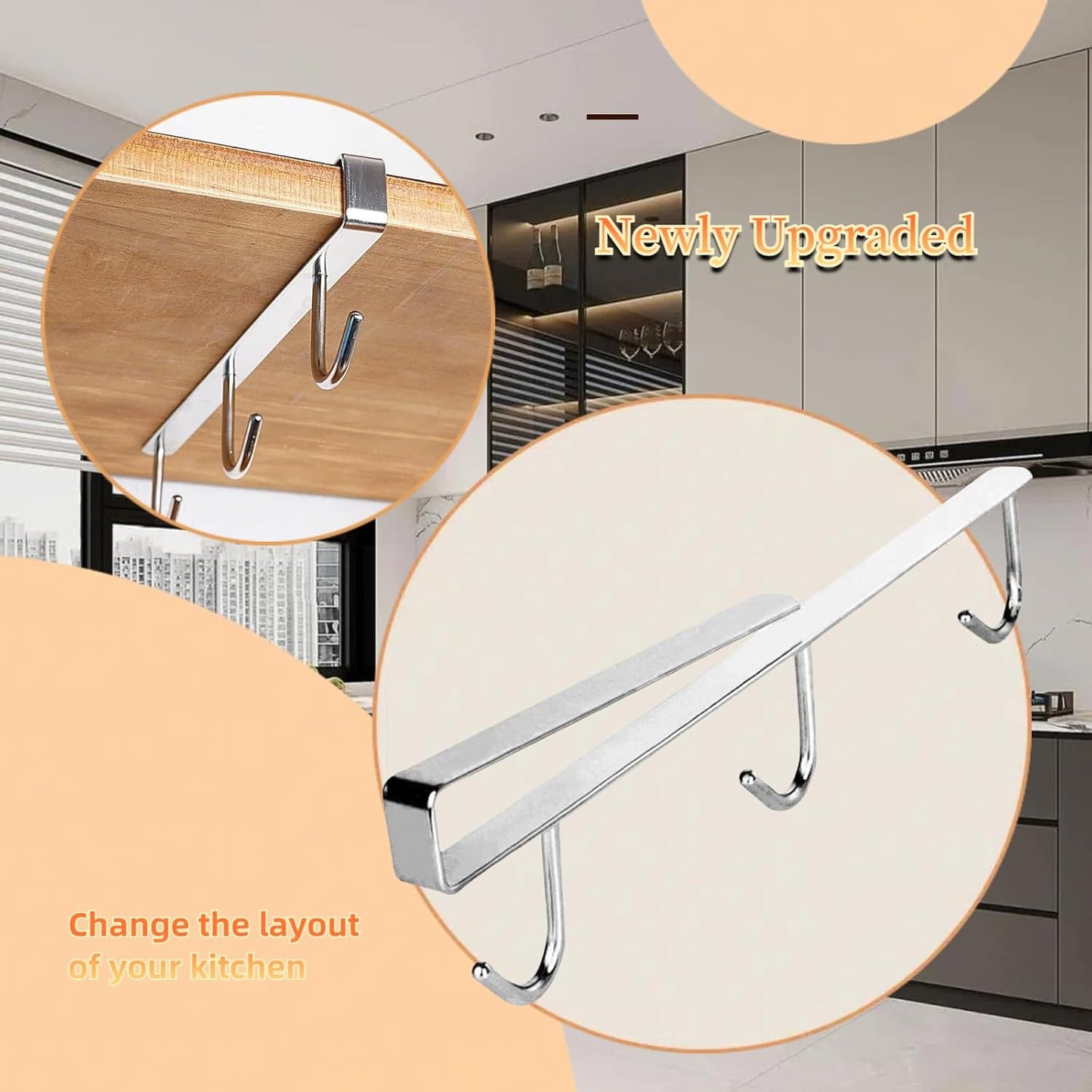 Mug Hooks Under Cabinet , 304 Stainless Steel Cup Hooks for Hanging Under Shelf, Mug Organizer Rack with 3 Hooks for Displaying Mugs, Coffee Cups and Kitchen Utensils,Fit for 0.8" or Less thickness