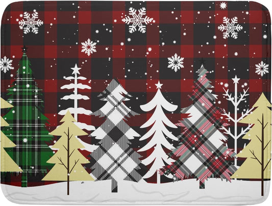 Christmas Dish Drying Mat for Kitchen Counter 16¡±x18¡± Christmas Tree Buffalo Plaid Dish Draining Mat Ultra Absorbent Microfiber Pad Holiday Mats Fast Drying Mat Table Protector for Countertop Bar
