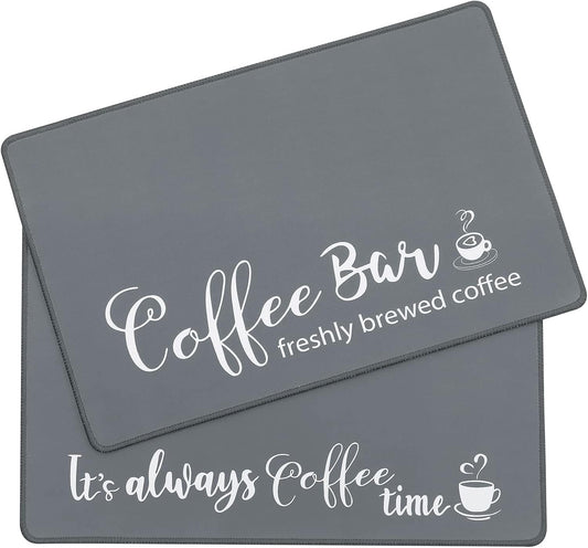 SHACOS Large Coffee Mats 2-Pack 16x24 Inch Absorbent Non Slip Under Coffee Maker Mats for Countertop Bar Accessories Heat Resistant, Gray