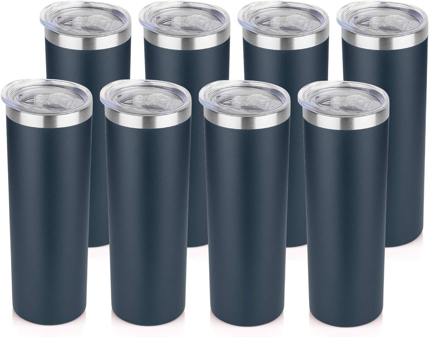 HASLE OUTFITTERS 20 oz Skinny Tumblers Bulk Set, Stainless Steel Insulated Slim Tumblers with Lids, Reusable Double Wall Travel Coffee Mugs, Durable Powder Coated Travel Water Cups(Navy, 8)