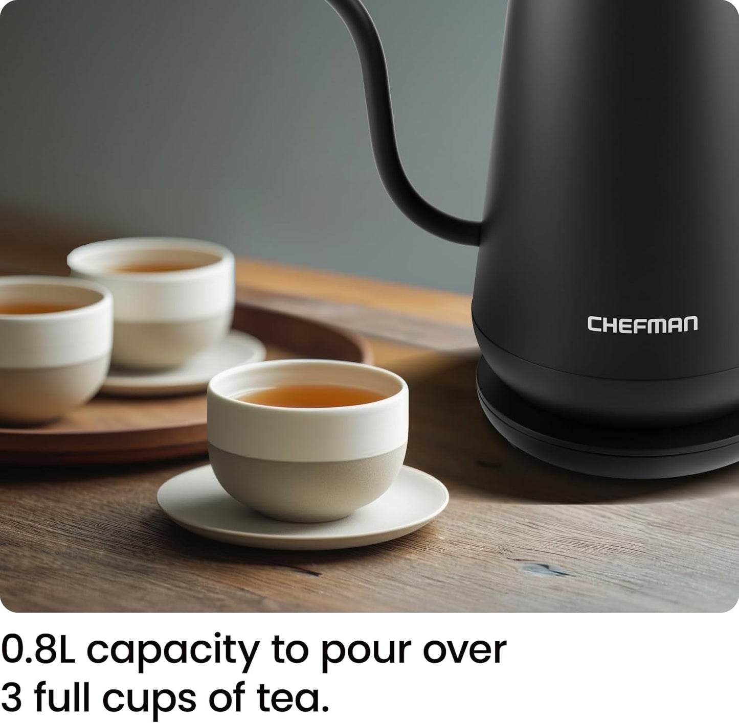 Chefman Gooseneck Electric Kettle, 0.8L Pour Over Tea Kettle for Coffee and Tea, One-Touch Operation, Boil-Dry Protection, Auto Shut-Off, Ultra-Fast Hot Water Boiler – Black