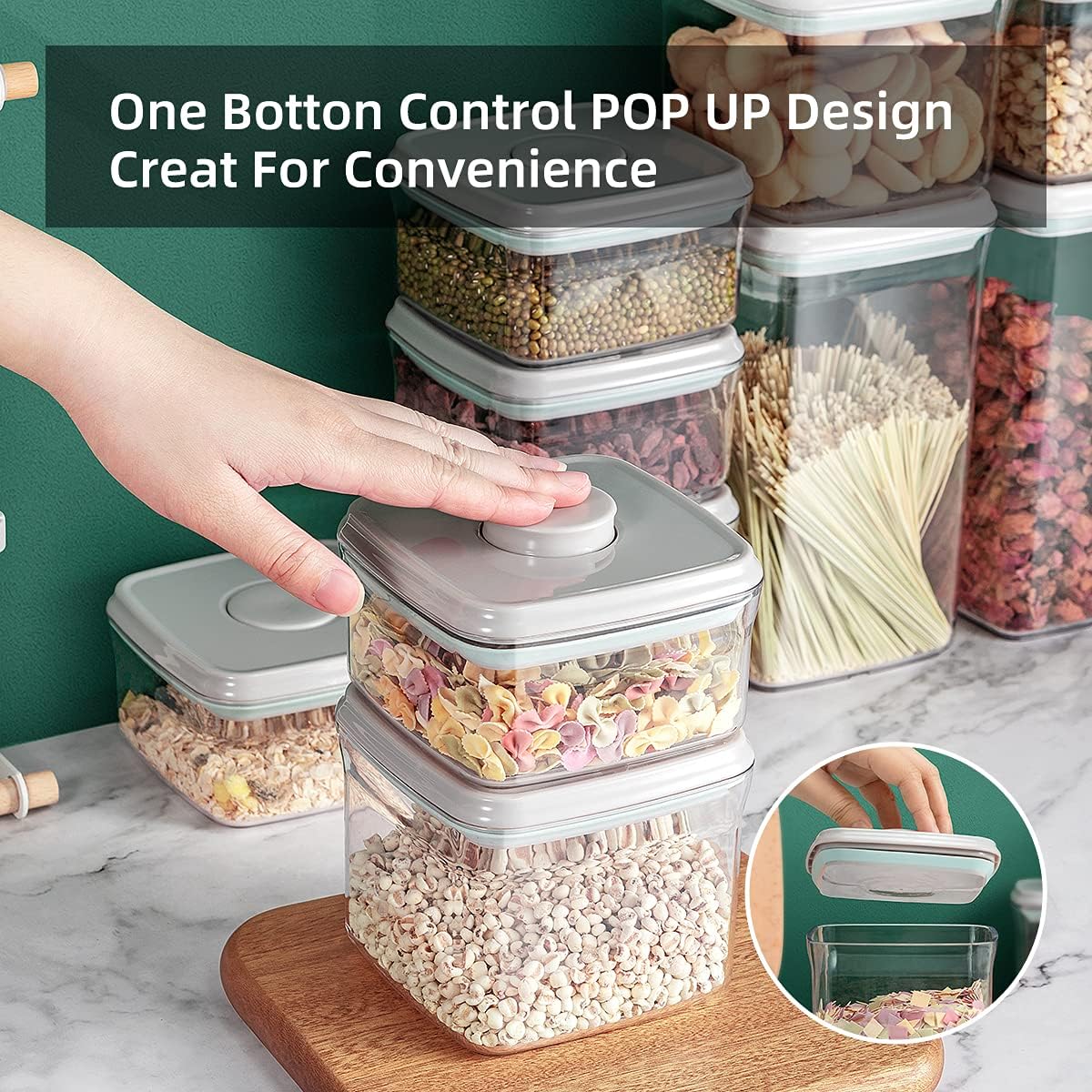 Ankou Food Airtight Containers (1500ml) 1.5 Qt Pop Up Food Formula Container With Lids, Bpa-Free One Button Open Stackable Container for Coffee Tea Brown Sugar Cereals - 8 Labels - Clear