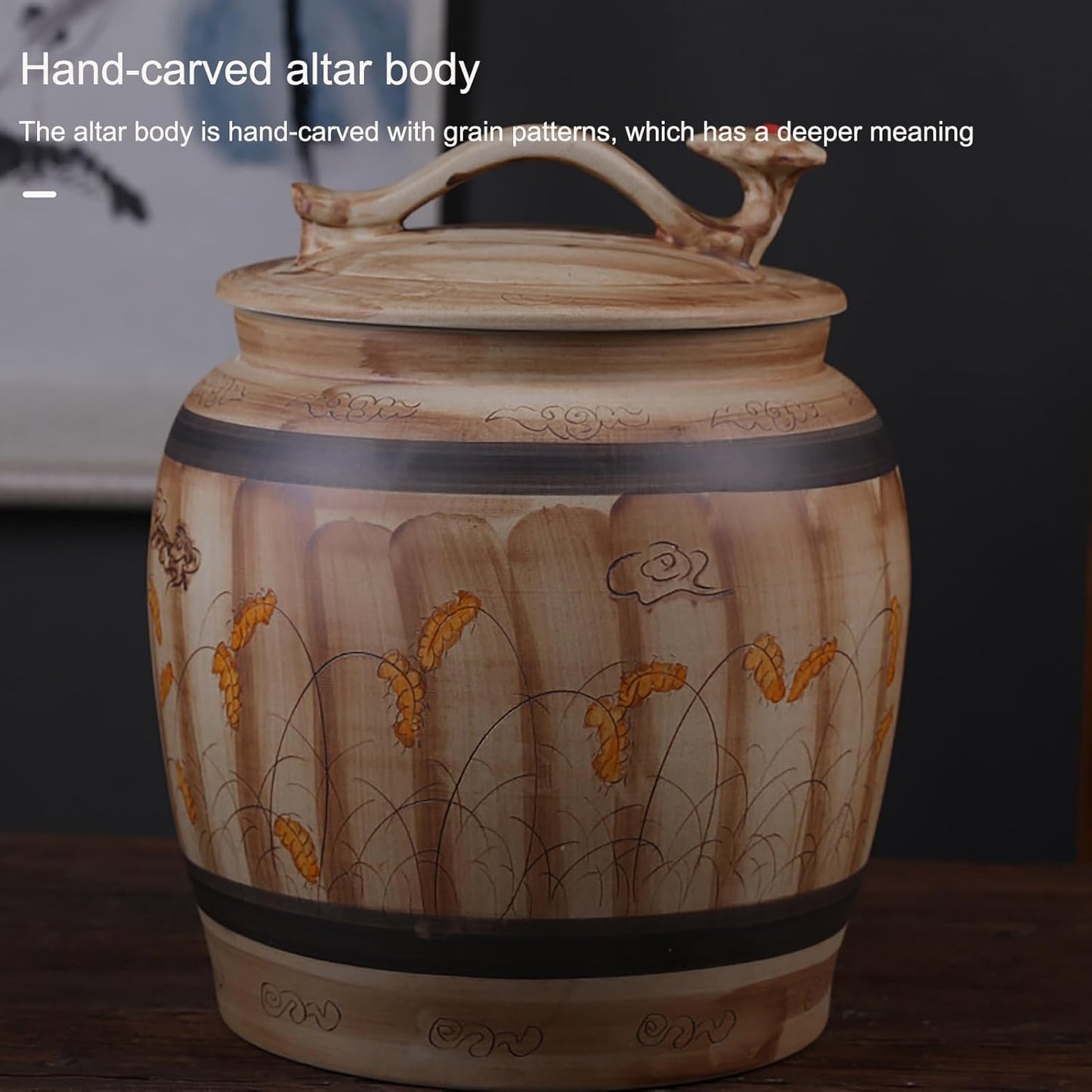 Ceramic Rice Storage Container Sealed Rice Bucket, Grain Dispenser Food Storage Jars, Chinese Jar Ceramic Decorative, for Cereal, Flour, Sugar, Coffee, Rice(39 * 30cm/15.3 * 11.8in)