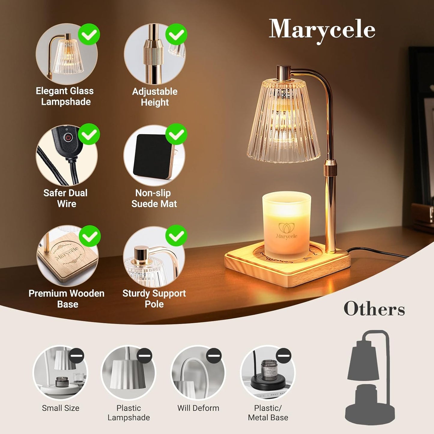 Candle Warmer Lamps 2 Pack, Electric Wax Warmer Lamp with Timer for Jar Candles, Aesthetic Home Decor, Housewarming Gifts for Women, Adjustable Height Clear