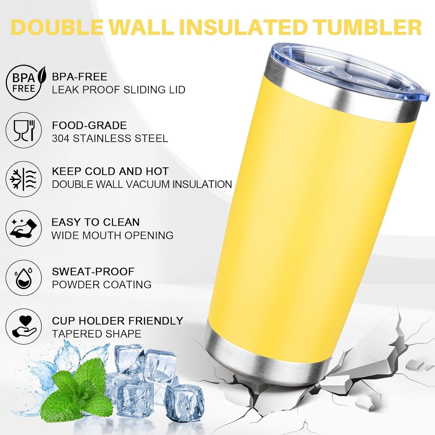 20oz Tumbler with Lid Double Wall Vacuum Insulated Travel Coffee Mug Stainless Steel Thermal Cup Powder Coated Sturdy Coffee Tumbler Bulk for Hot and Cold Beverages (Green-Teal-Orange-Yellow,4)