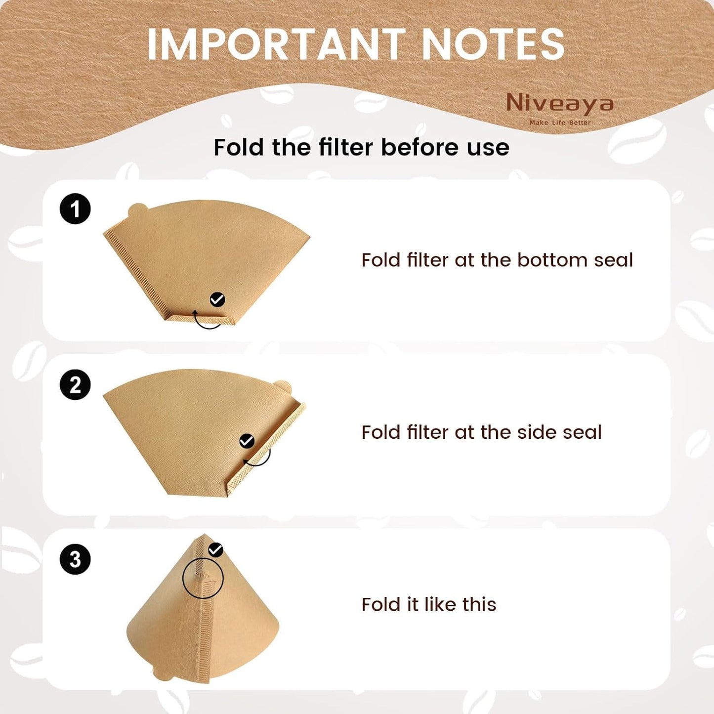 Niveaya Coffee Filters 8-12 cup - 200 Count, Size #4 Unbleached Natural Brown, Disposable for Pour Over and Drip Coffee Maker