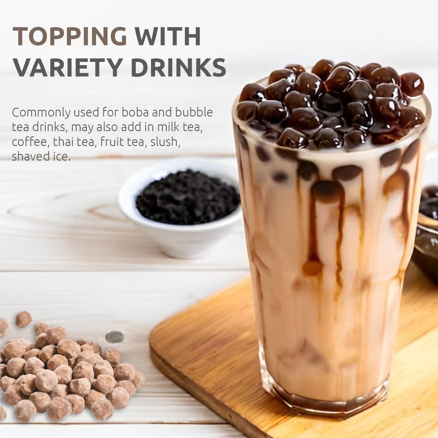 US Boba Co Unsweetened Tapioca Pearl, Easy to Cook, Tapioca Boba Balls for Tea Milk, Coffee & Dessert Topping, Fresh Made in USA, Brown Sugar Flavor, 1 Pound (Pack of 6)