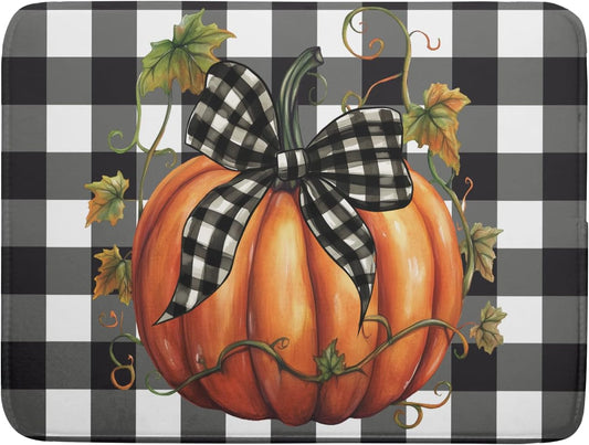 Autumn Pumpkin Drying Mats for Kitchen Counter 16¡¿18 Inch Maple Leaves Dish Drying Rack Washable Absorbent Fall Drying Mat Thanksgiving Harvest Kitchen Accessories Mat Drainer Pad for Coffee Bar