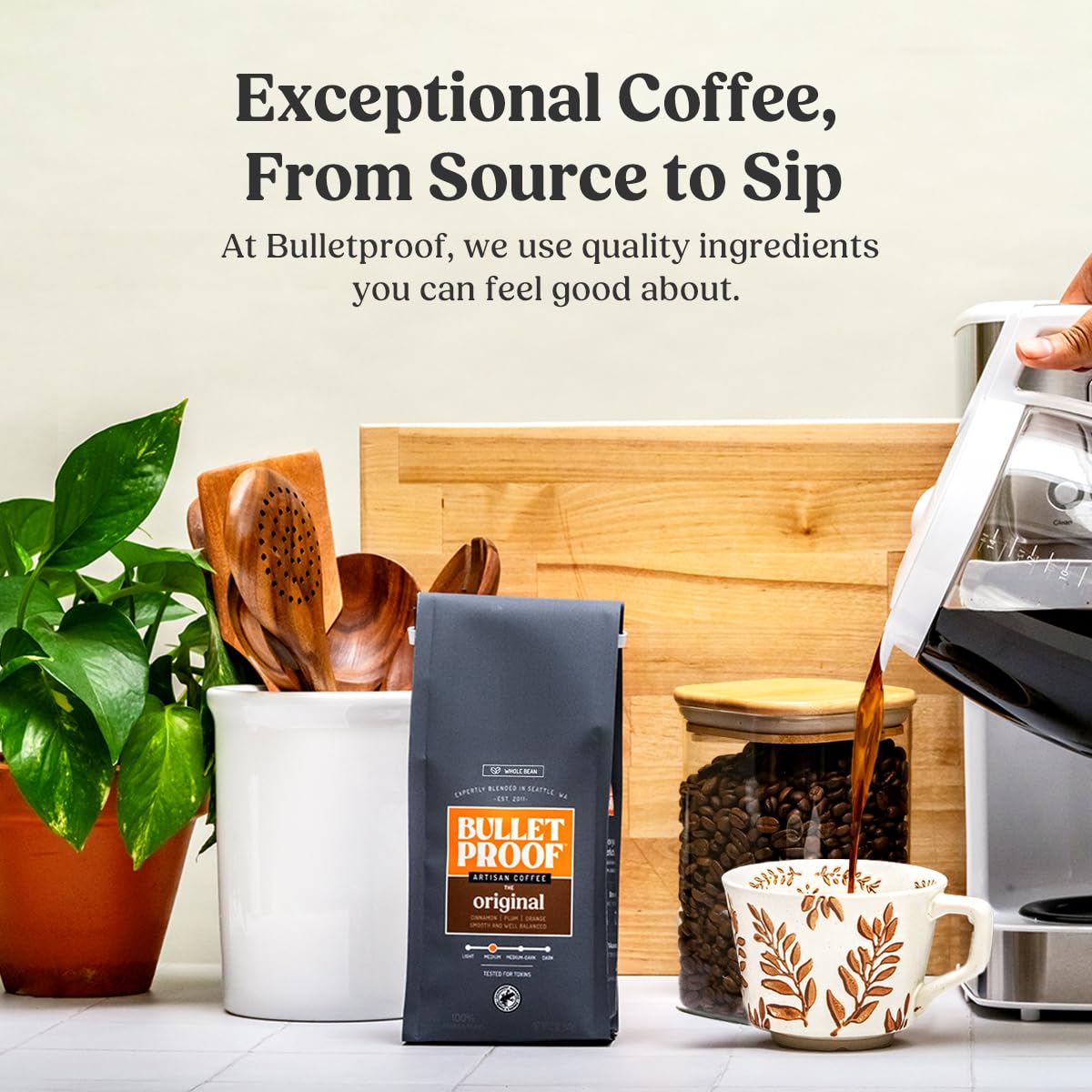 Bulletproof Original Medium Roast Whole Bean Coffee, 12 Ounces, Clean Coffee Tested for Toxins, Packaging May Vary
