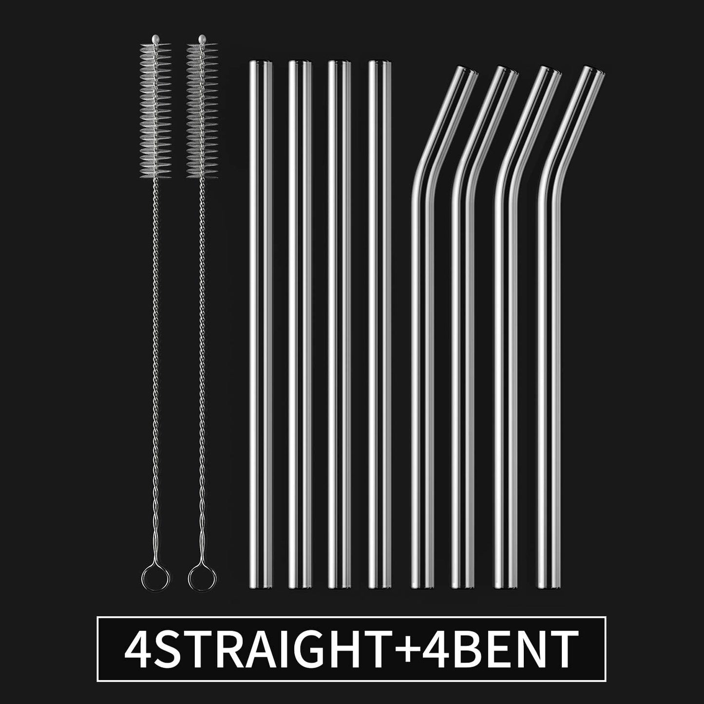 8-Pack Reusable Glass Straw,Size 8.5''x10 MM,Including 4 Straight and 4 Bent with 2 Cleaning Brush- Perfect For Smoothies, Tea, Juice