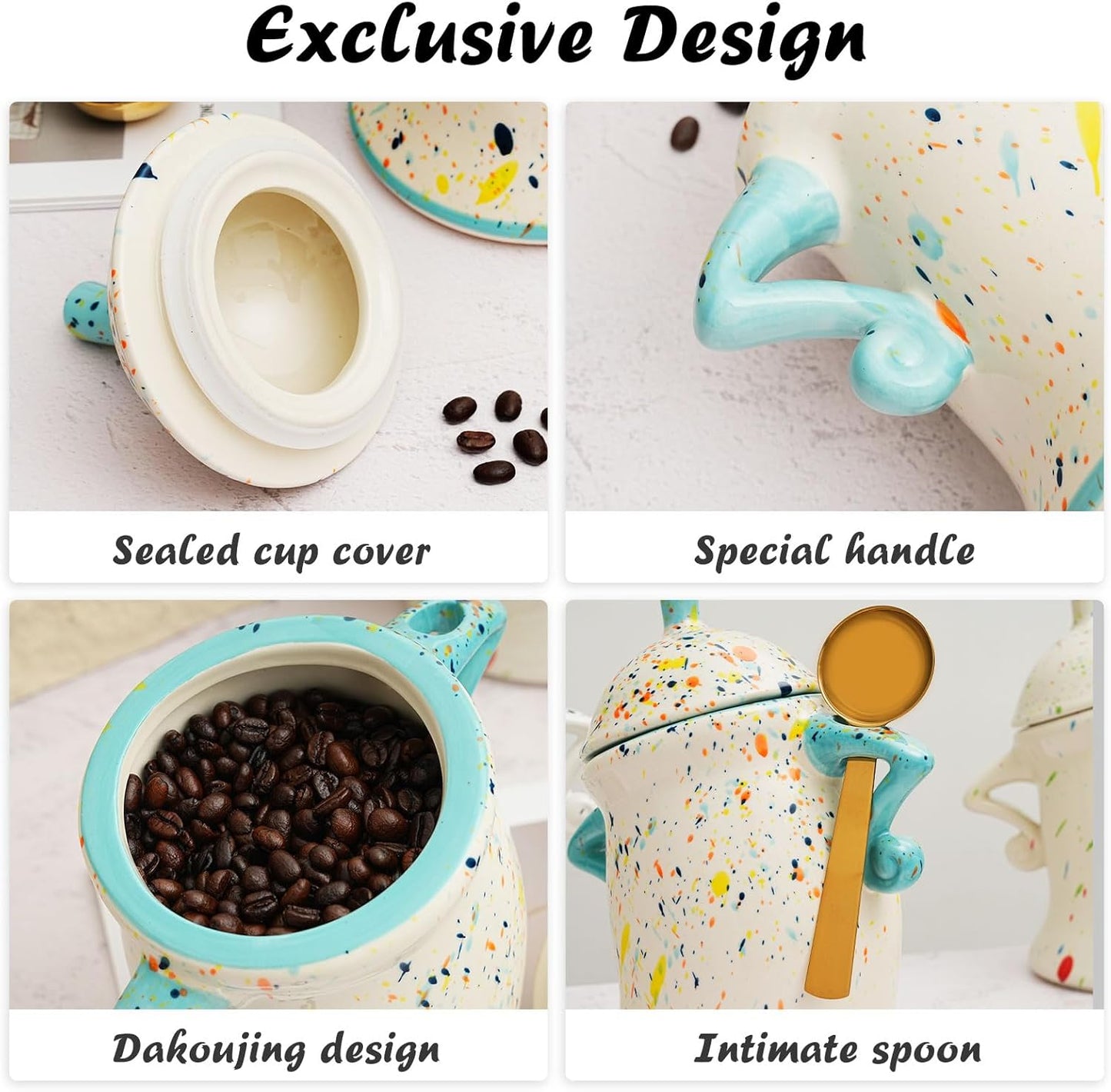 Canister With Attitude - Attitude Jar, Ceramic Airtight Food Storage Container with Spoon for Tea, Coffee, Sugar, Flour, Cute Kitchen Decor (Colorful)