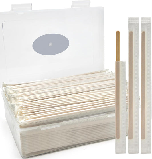 Bamboo Coffee Stirrers Individually Wrapped 200 Count in Storage Box ? Coffee Stir Sticks 5.5 inch Coffee Bar Disposable individually wrapped coffee stirrers for Coffee and Cocktail