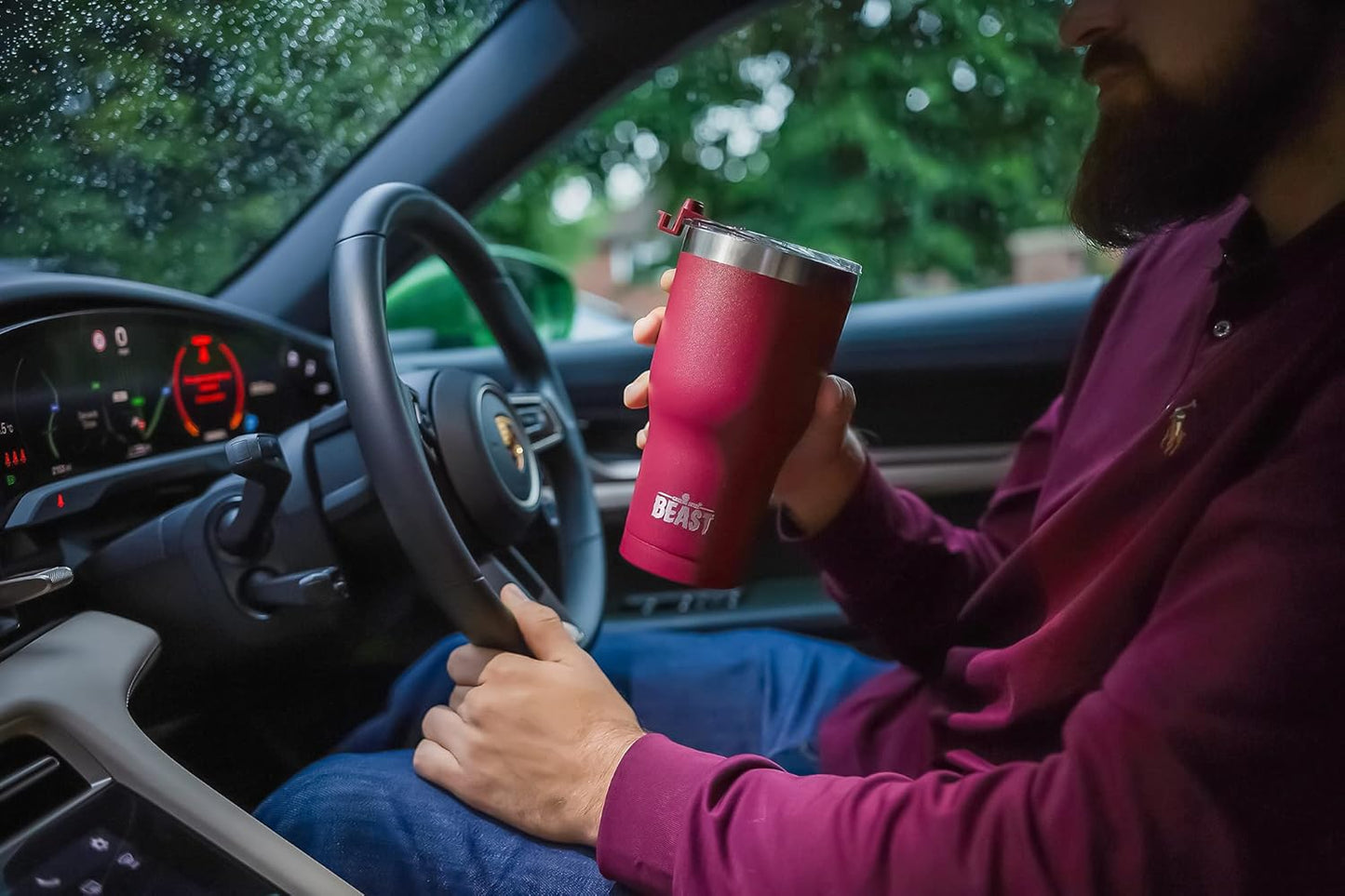 Beast 40 oz Tumbler Stainless Steel Vacuum Insulated Coffee Ice Cup Double Wall Travel Flask (Cranberry Red)