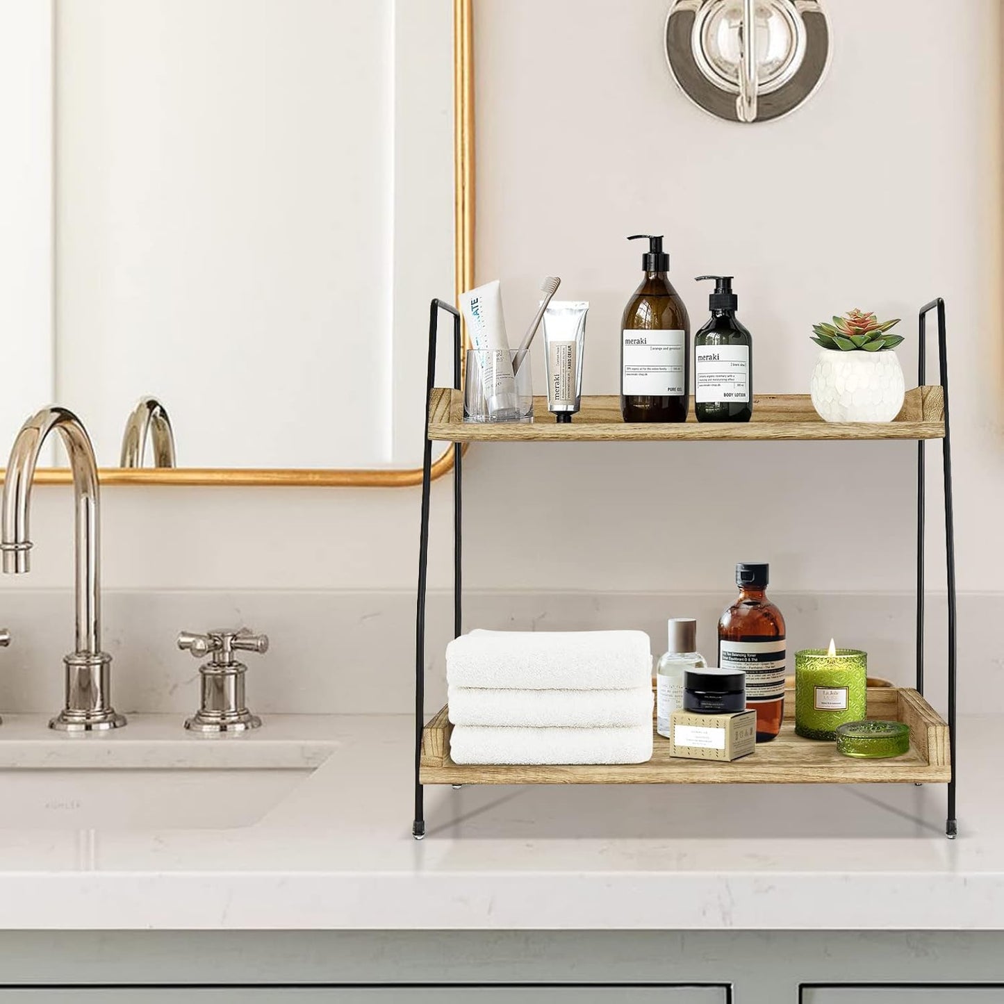 Yusepure Coffee Bar Accessories and Organizer Countertop, Coffee Station Organizer Kitchen Counter Shelf Organizer,Coffee Condiment Storage,Cup Lid Holder Countertop Shelf for Bathroom (Brown)