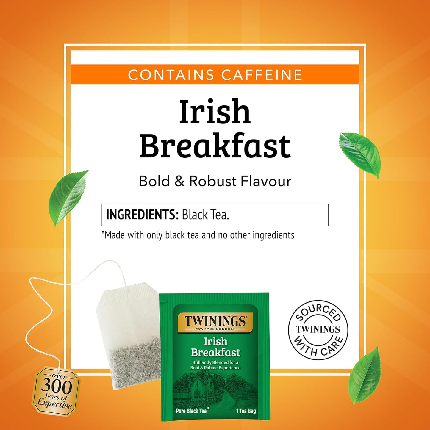 Twinings Irish Breakfast Black Tea Individually Wrapped Bags, 20 Count (Pack of 6), Flavourful, Robust Black Tea, Caffeinated, Enjoy Hot or Iced, 120 Teabags