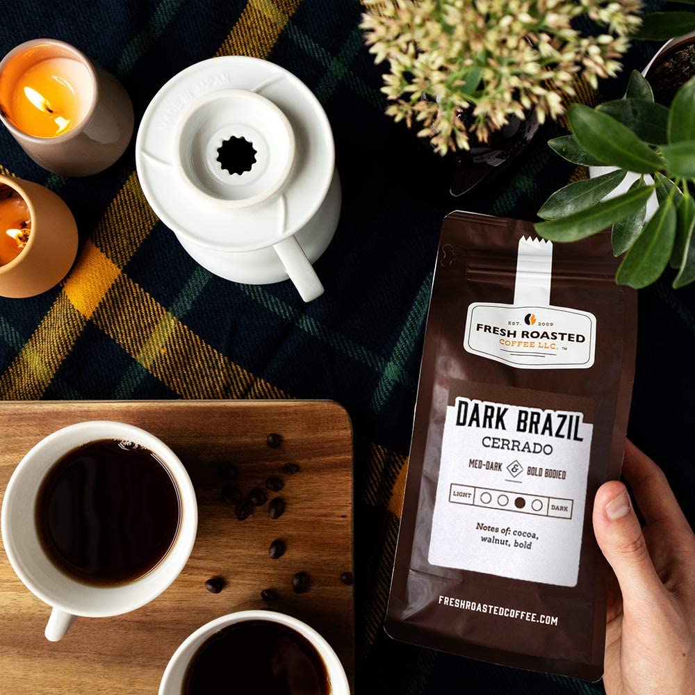 Fresh Roasted Coffee, Dark Brazil, 2 lb (32 oz), Med-Dark Roast, Whole Bean, Kosher