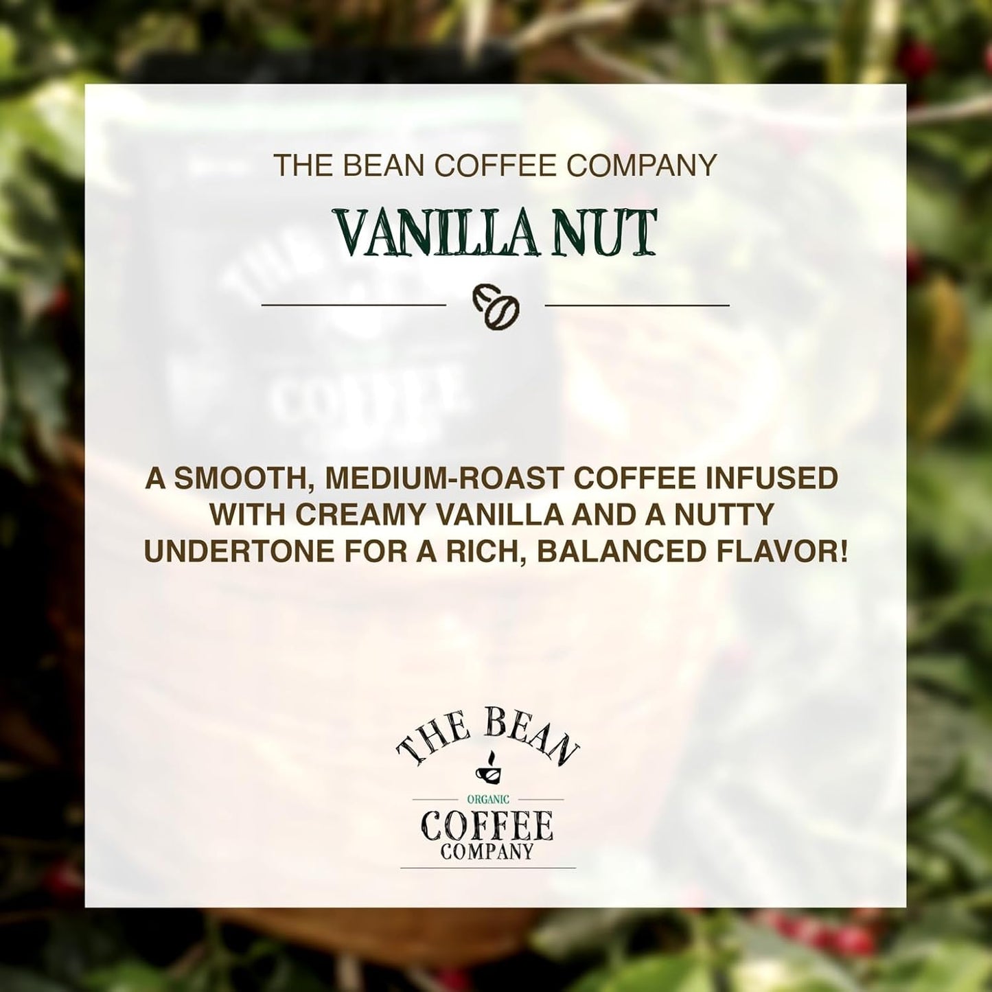 The Bean Organic Coffee Company Vanilla Nut, Medium Roast, Whole Bean Coffee, 16-Ounce Bags (Pack of 2)