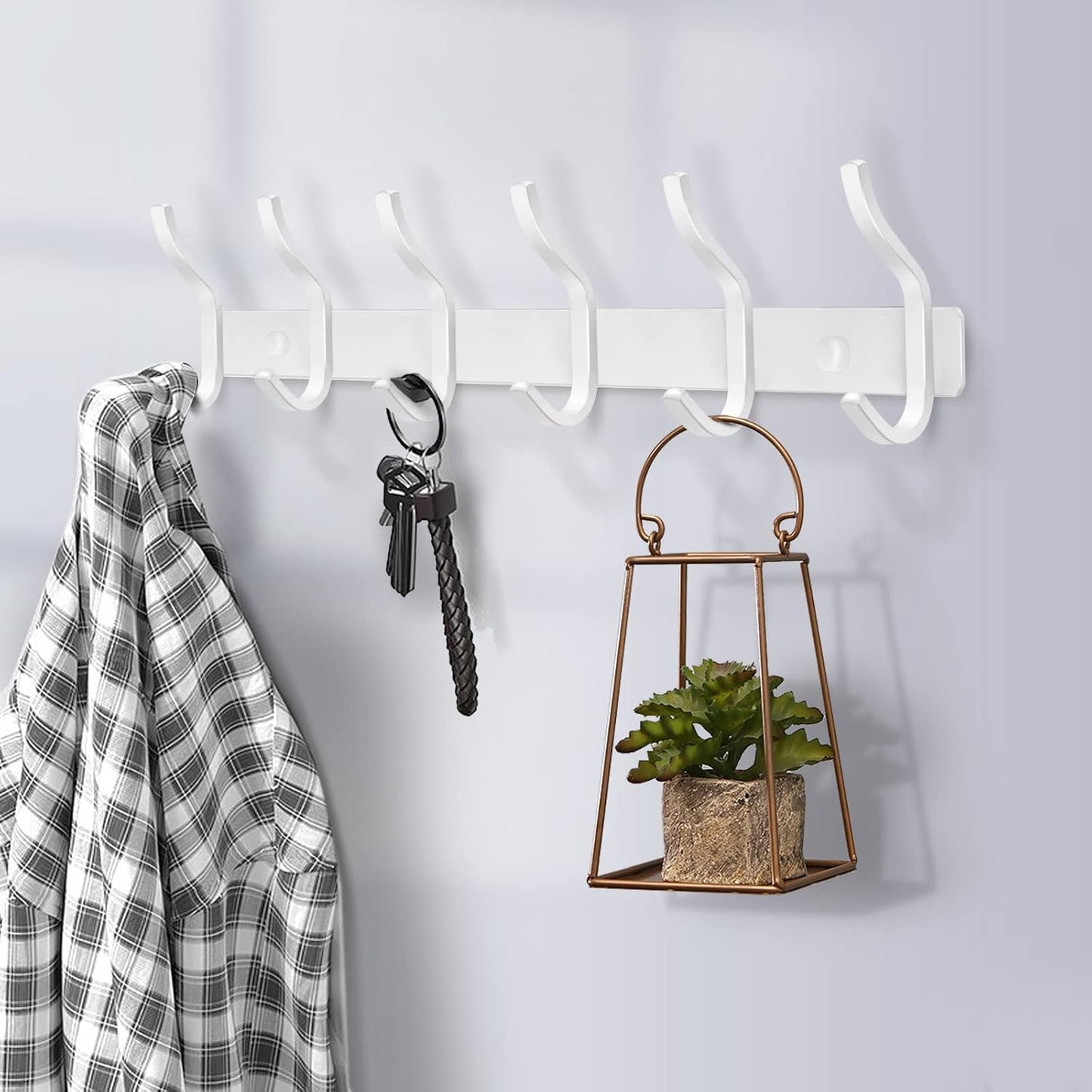 White Wall Hooks Heavy Duty, 23 Inch Coat Hooks Wall Mount with 8 Hooks, Wall Hooks Hangers for Entryway, Bathroom - for Hanging Backpack, Bag, Coat, Purse, Hat, Towel, Clothes