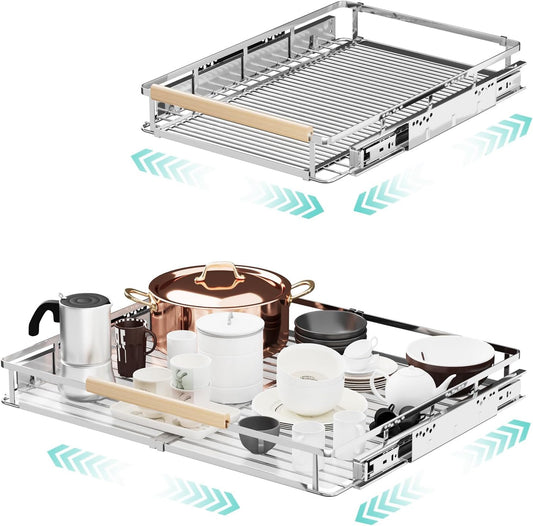2Pack Expandable Pull Out Cabinet Organizer, Adjustable Width:17.1~28''W x 22.5''D Under Sink Organizer, Drawer Storage Shelves for Kitchen, Bathroom, Closet, Pantry, Cupboard, Pots, Pans