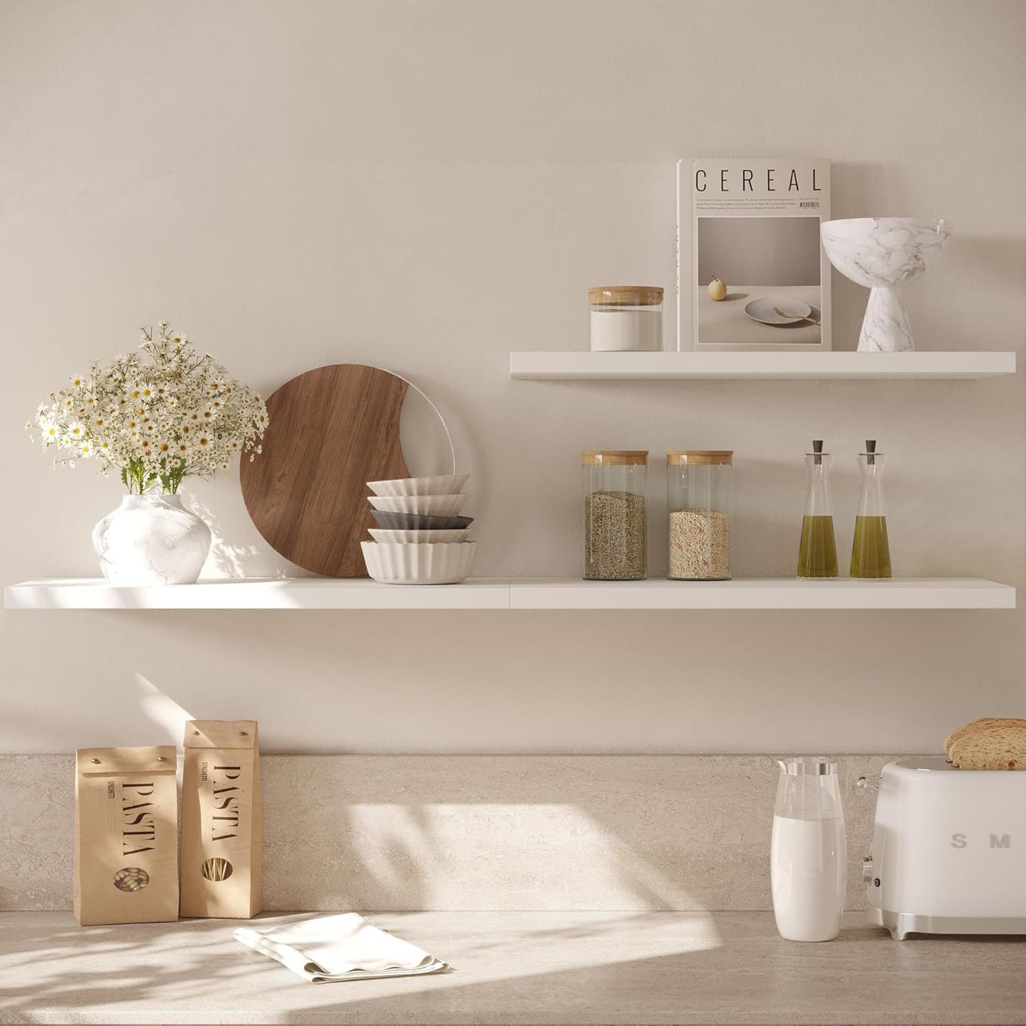 Wall Shelf Set of 1, White Floating Shelves 30 in W x 10 in D x 1 in H, Wooden Floating Wall Shelf with Invisible Brackets for Living Room/Bedroom/Bathroom/Kitchen Storage and Decor