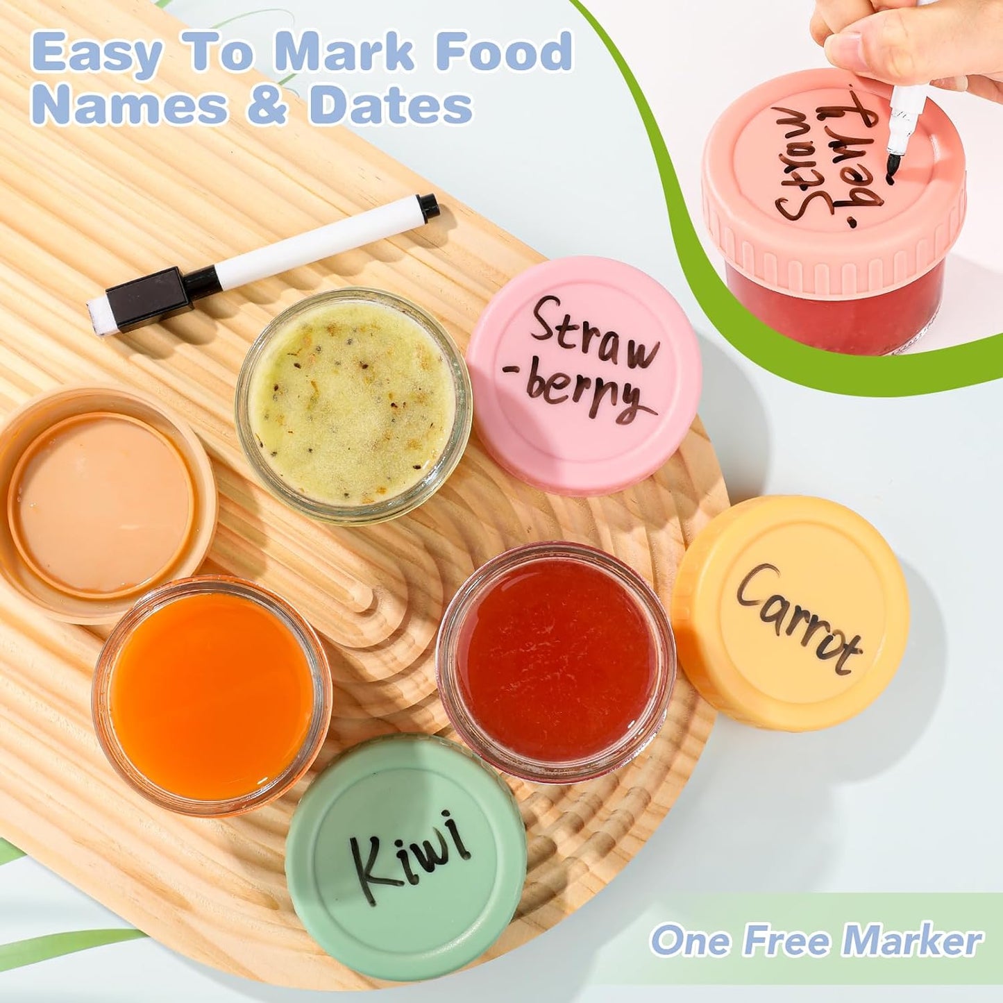 20 Pack Glass Baby Food Storage Containers, 4 oz Leakproof Baby Food Jars with Lids, Small Glass Food Containers for Infant Baby, Freezer & Microwave Safe, BPA Free