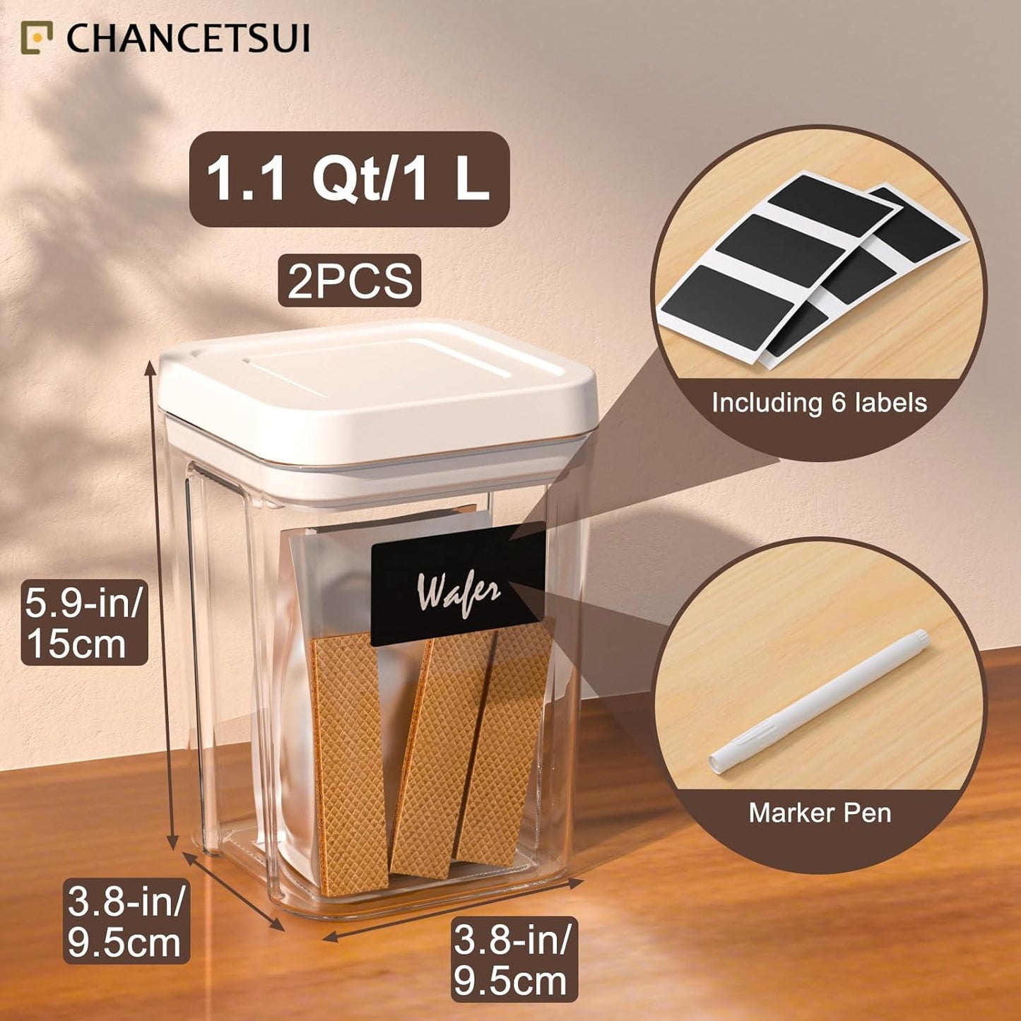 CHANCETSUI Airtight Kitchen Food Storage Containers: Clear Plastic Pantry Organizer with Lids for Baking Ingredients, 4-Piece Canister Set, 1.1 qt /1 L